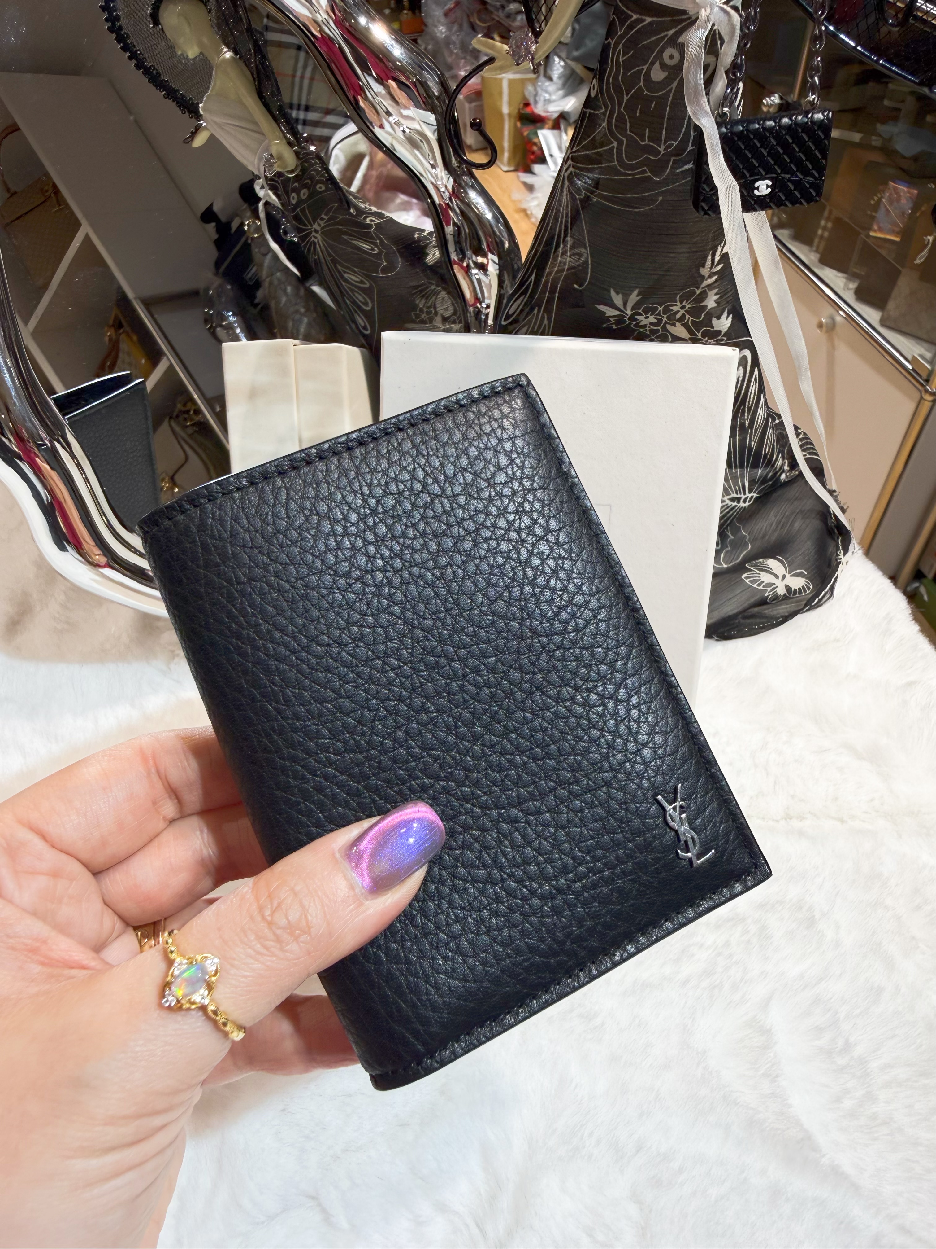 YSL slim bi fold wallet blk