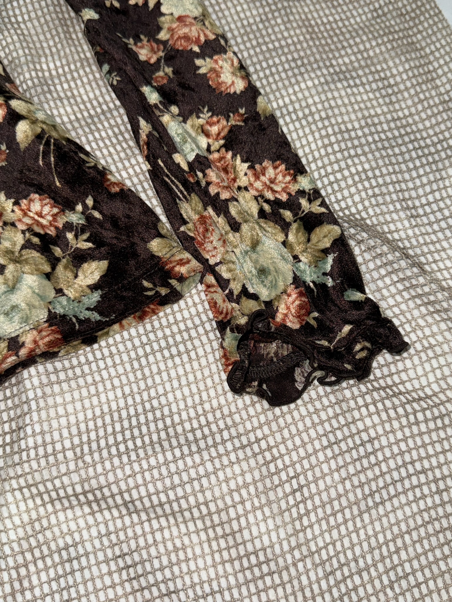 Floral Long Sleeve Mesh Blouse with Tie Waist