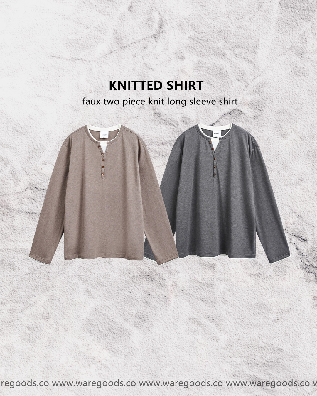 W35假兩件開胸長袖T恤