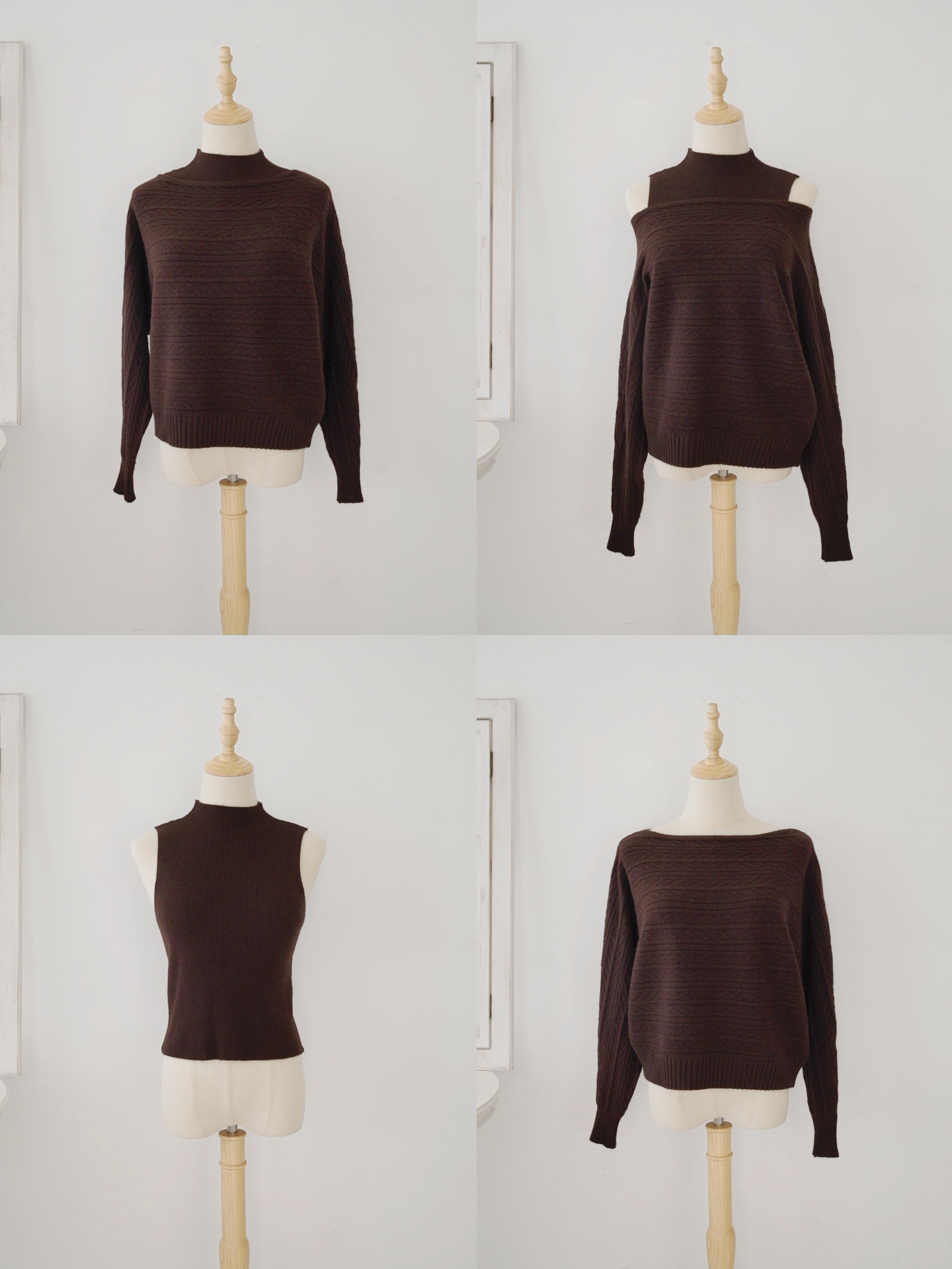 [限時閃購]2-WAY巴洛克織紋毛衣(背心+上衣)[KR]棕色308279