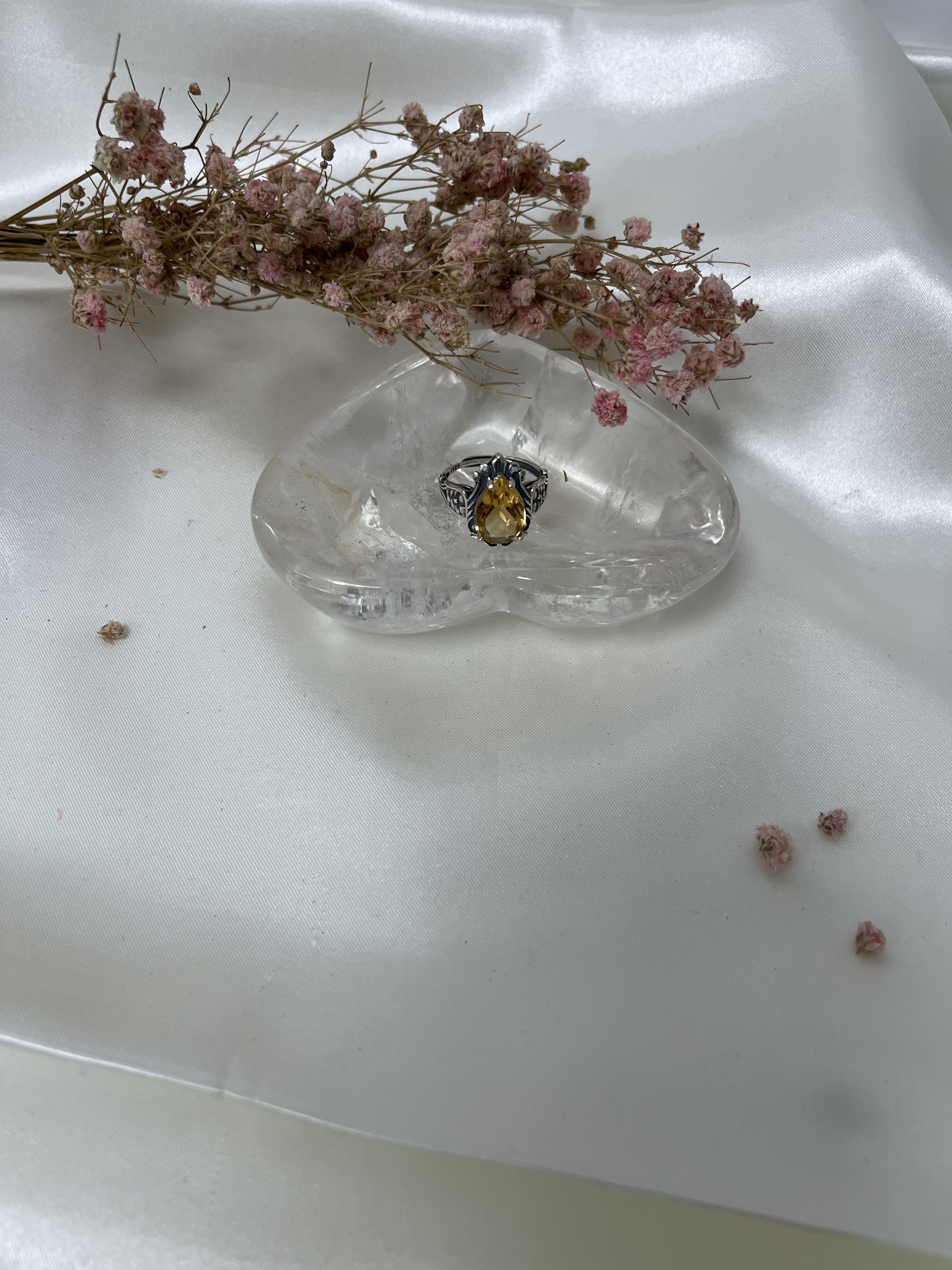 淨體黃水晶水滴復古活口S925銀戒指裸石9x13mm