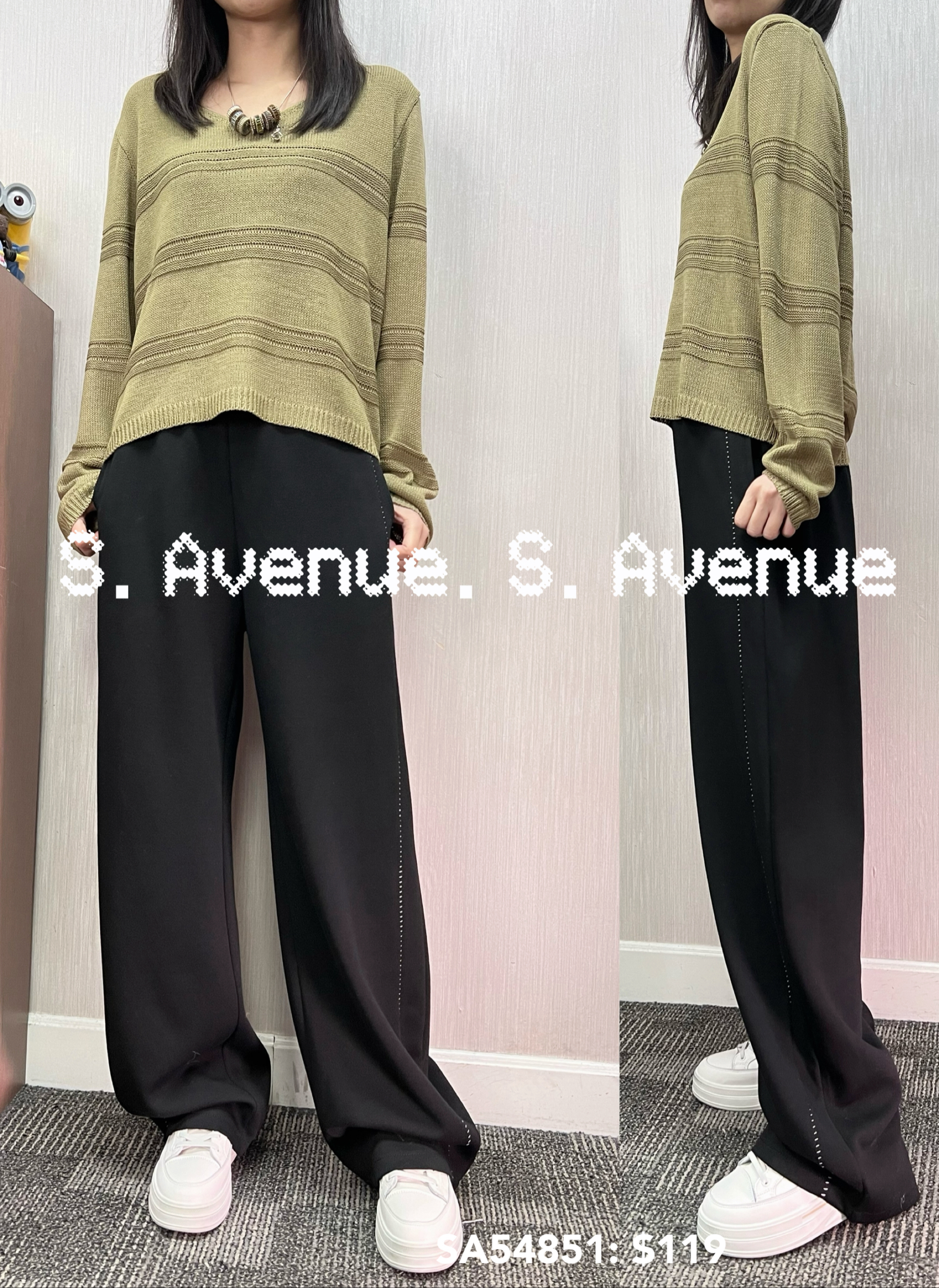 SA54851: 長袖V領暗間線top