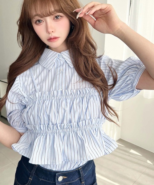 荷葉邊抹胸短袖襯衫上衣【JT036】