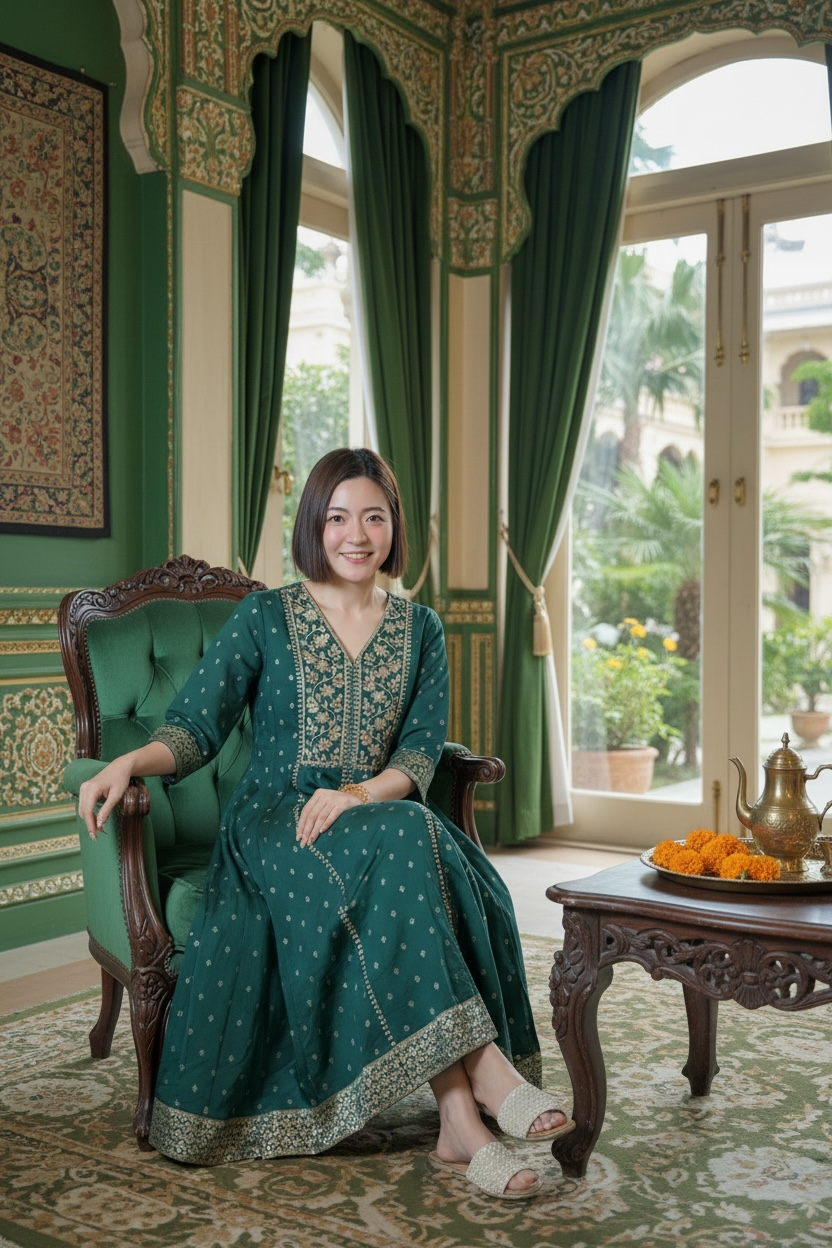 Forest Green V-Neck Gold Emb. OP 47.5" #1447