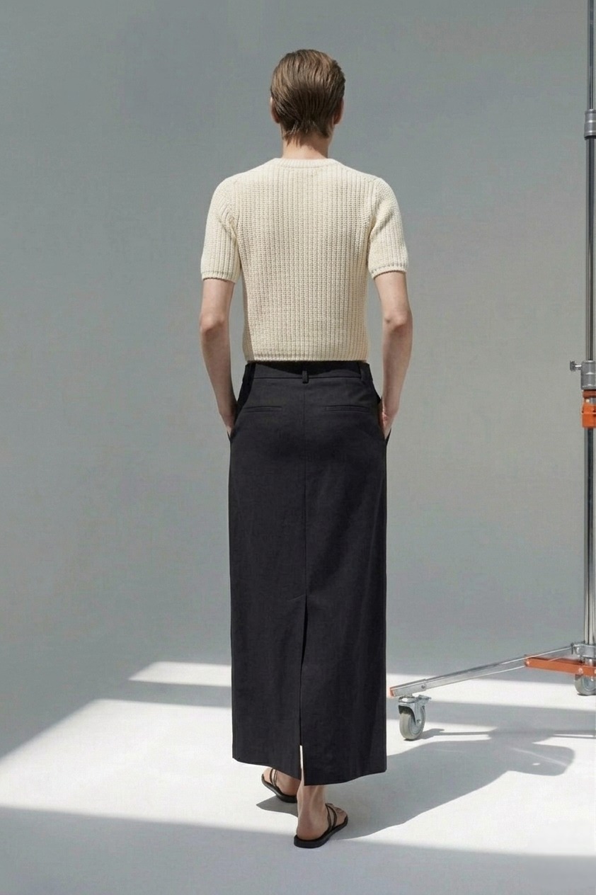 E8236BS Minimal Wrap Midi Skirt