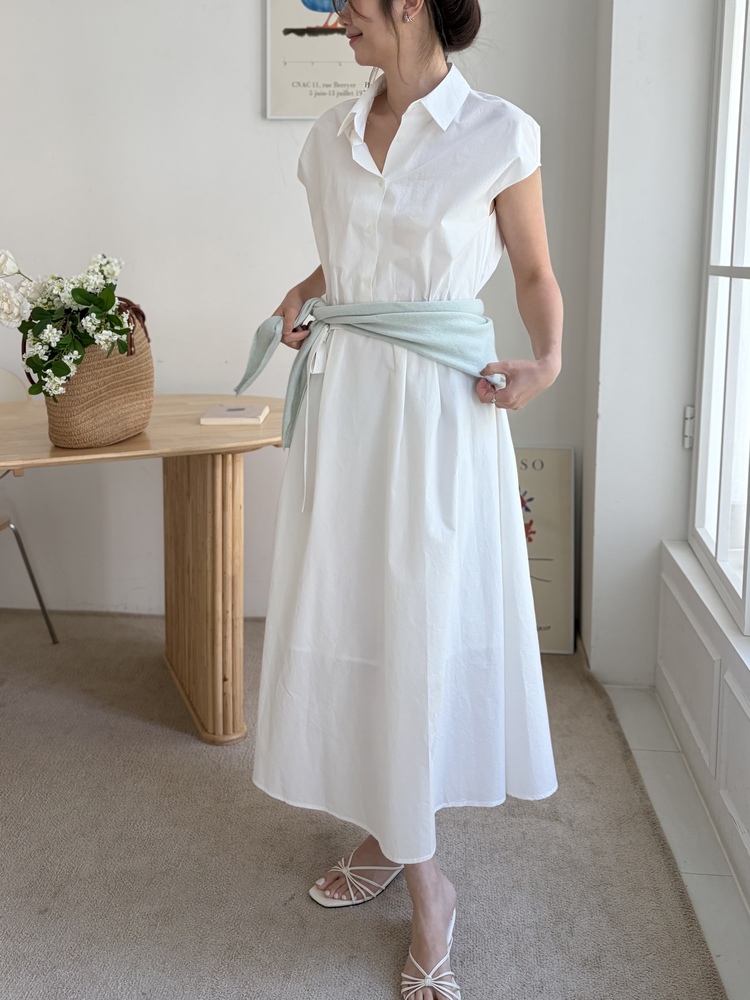 Elasticated Waist Shirt Dress (White)