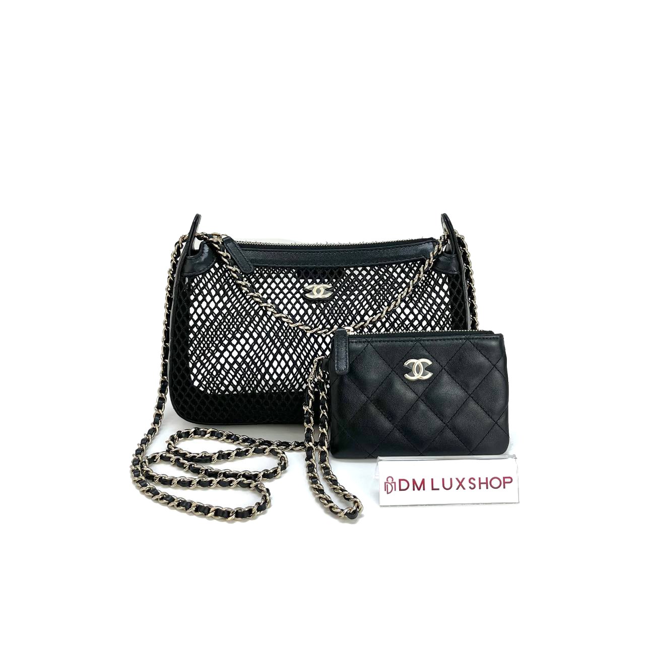 Chanel 25S Mesh & Lambskin Clutch w/ Chain GHW (Microchip)