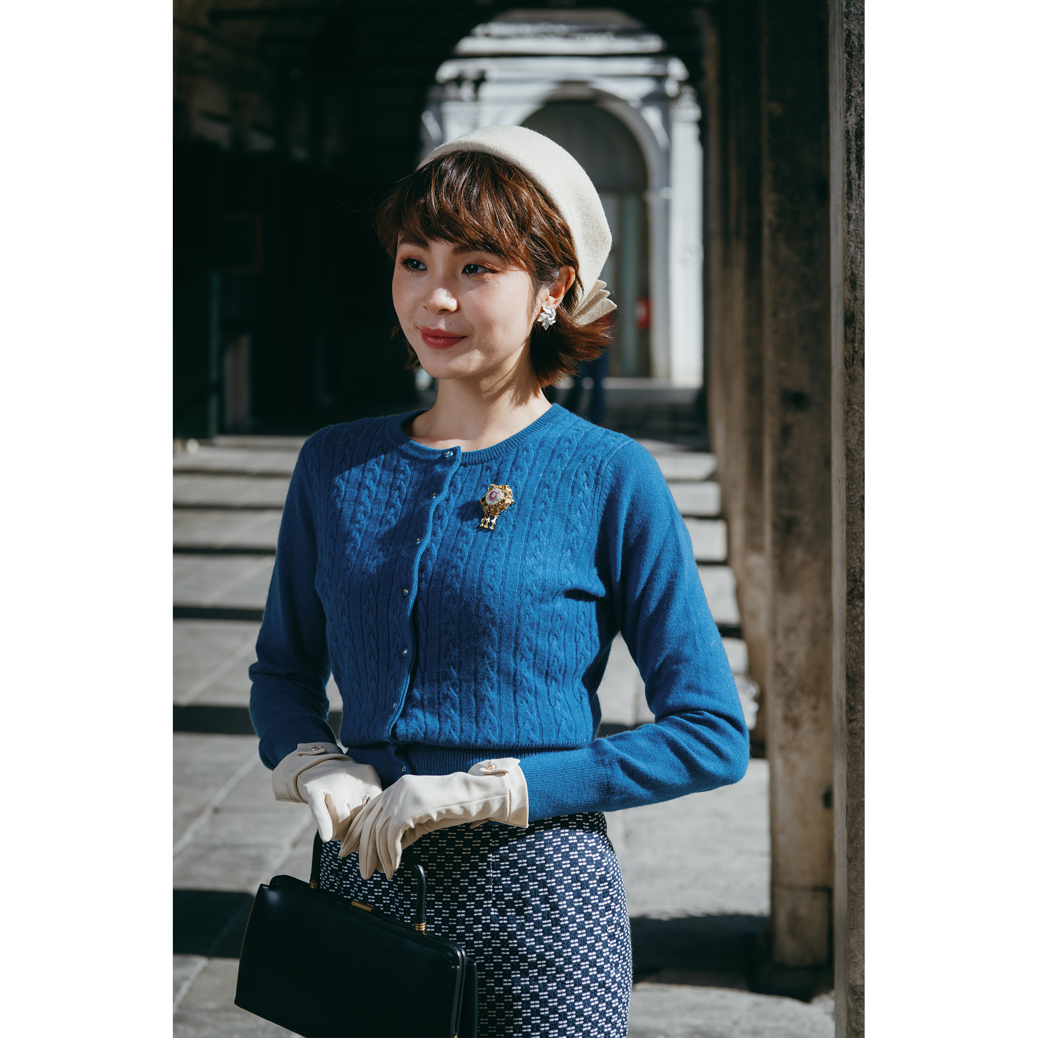 (Ready-Made)1950s Style Peakcock Blue Cashmere Cardigan(FM094)