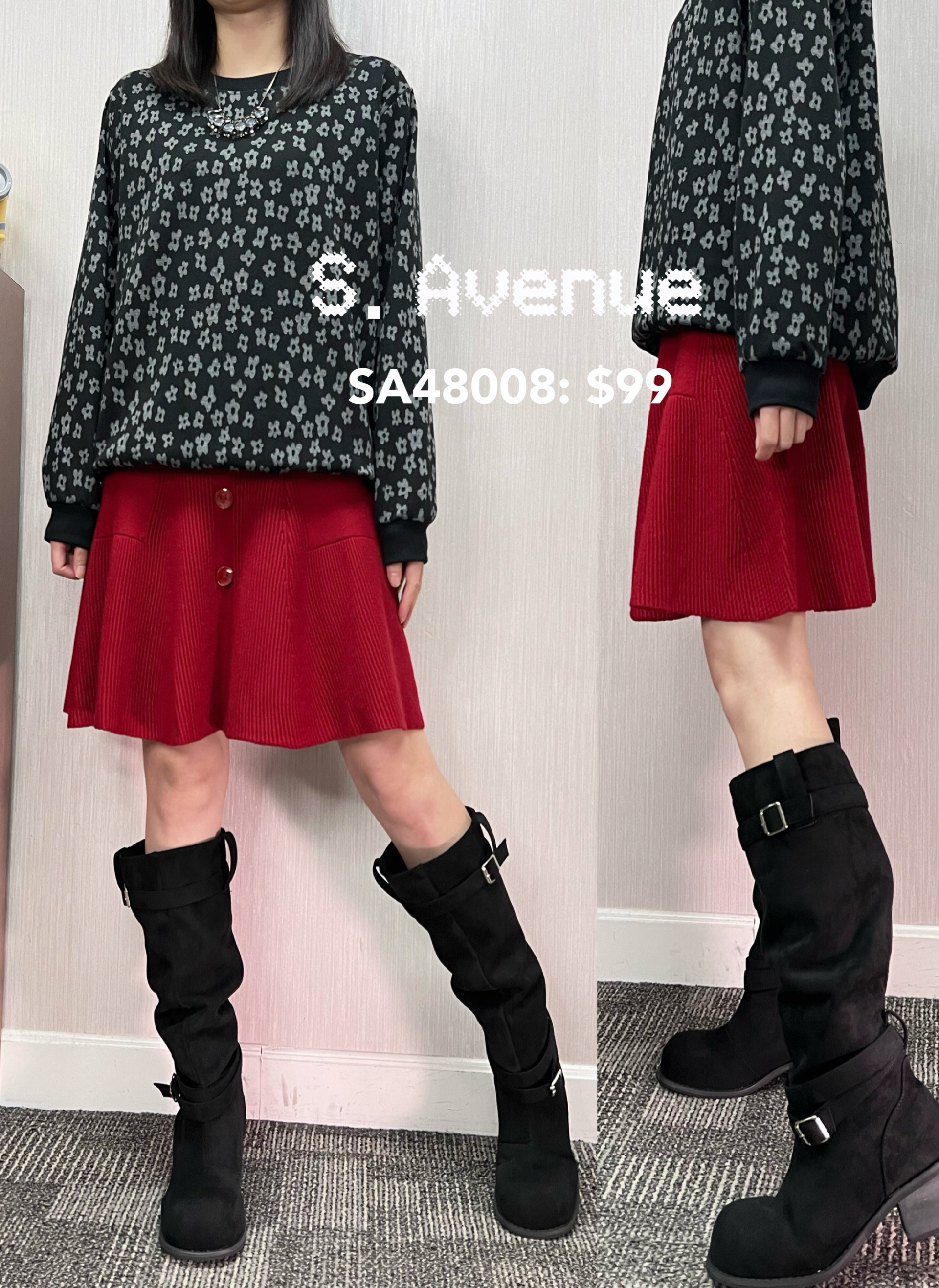 SA48008: 前有排鈕雙袋A字短裙