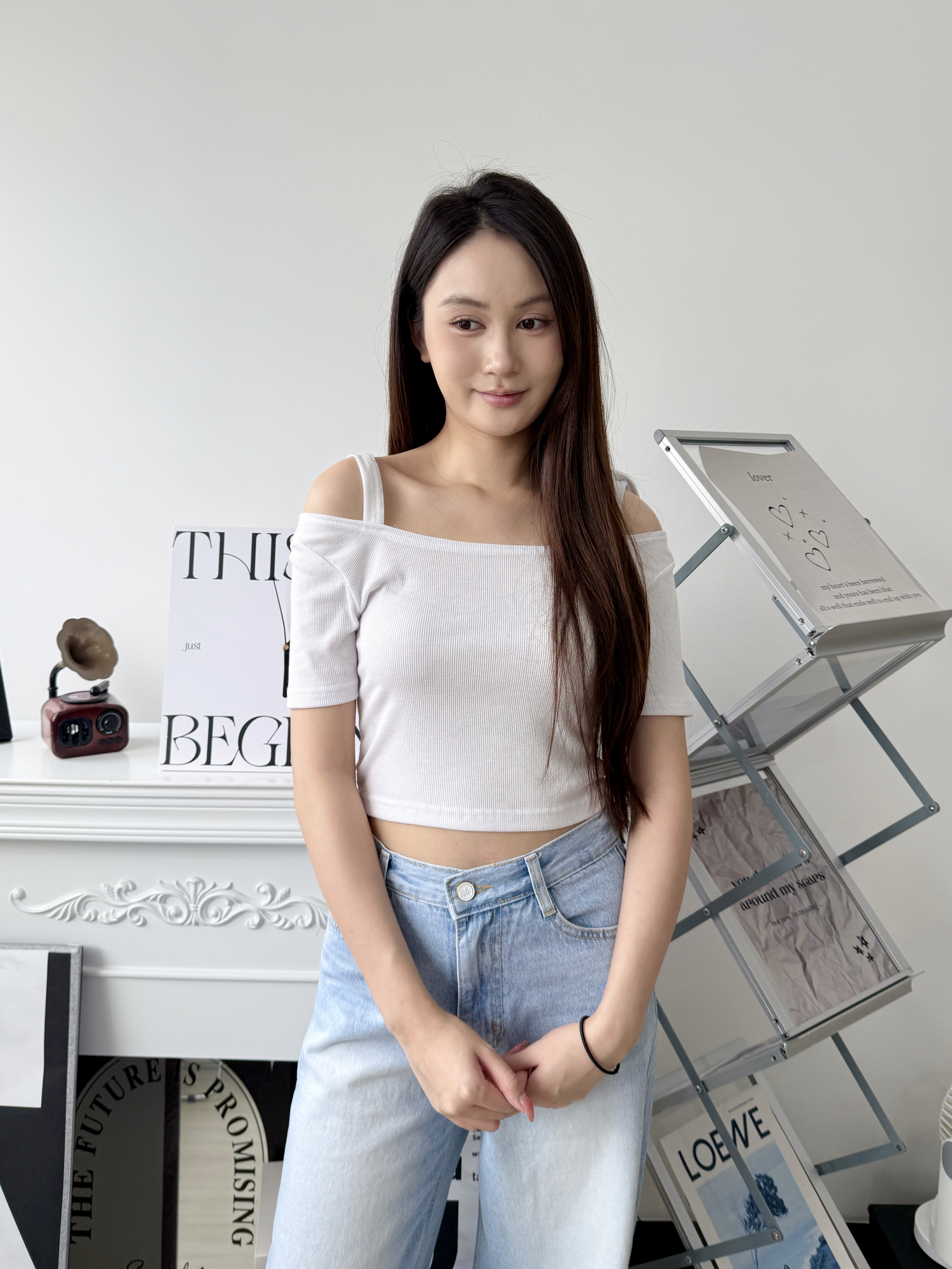 🇰🇷一字領綁帶Top (藕粉色)