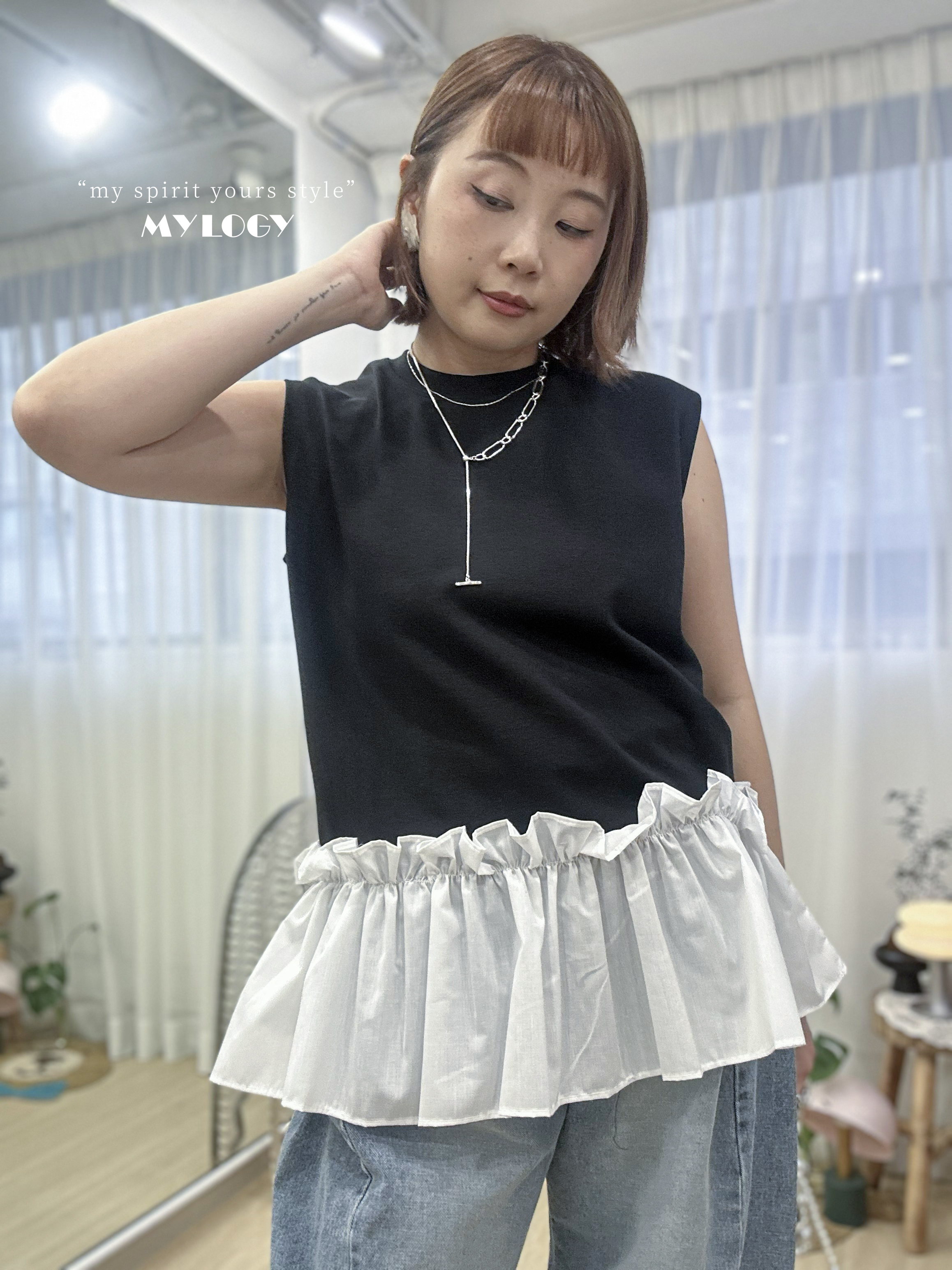 個性外帶少甜～拼色小裙擺背心 MIE0003 - 黑色 Black