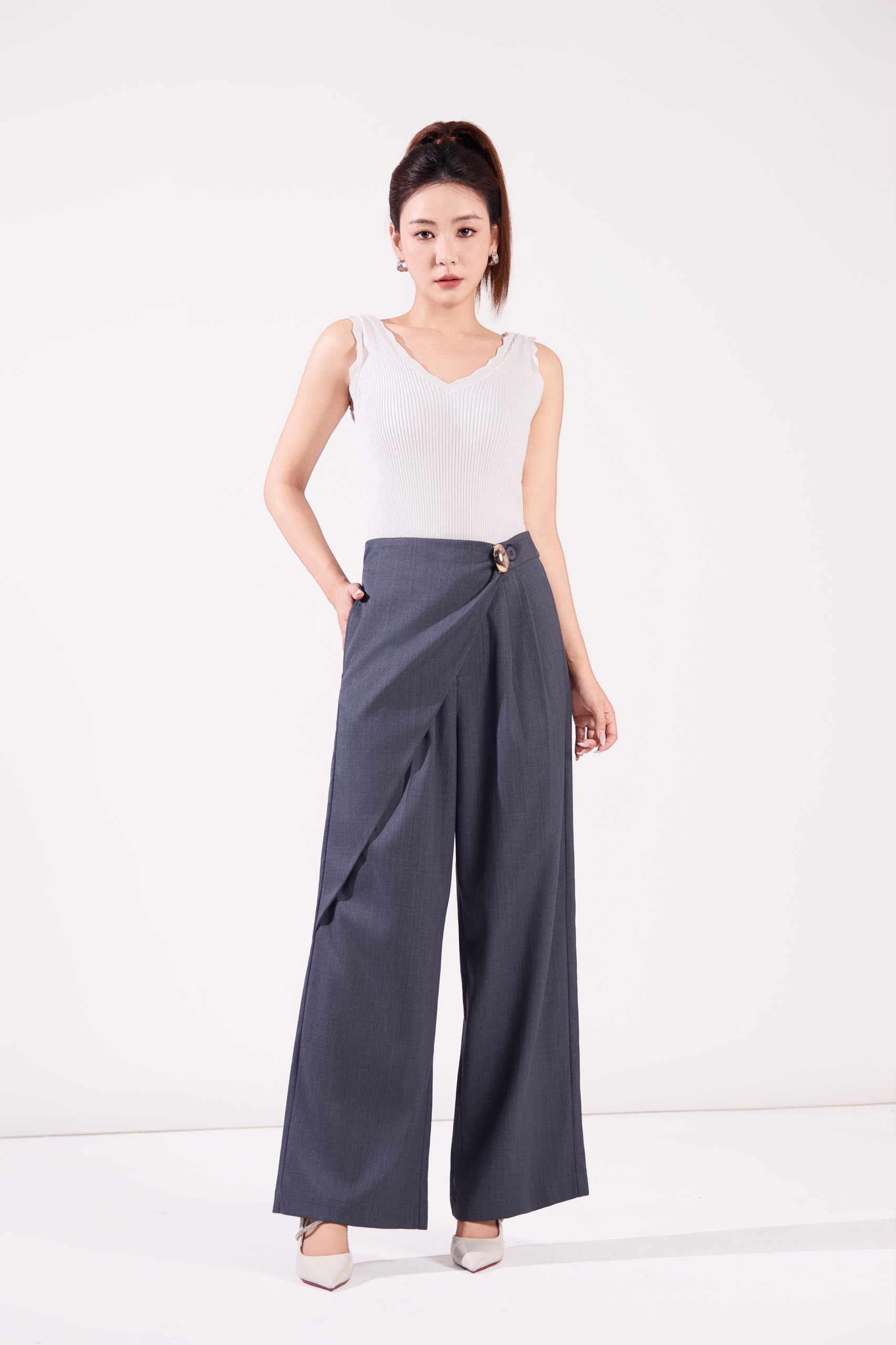 13241340 Asymmetrical Wrap Wide-Leg Pants