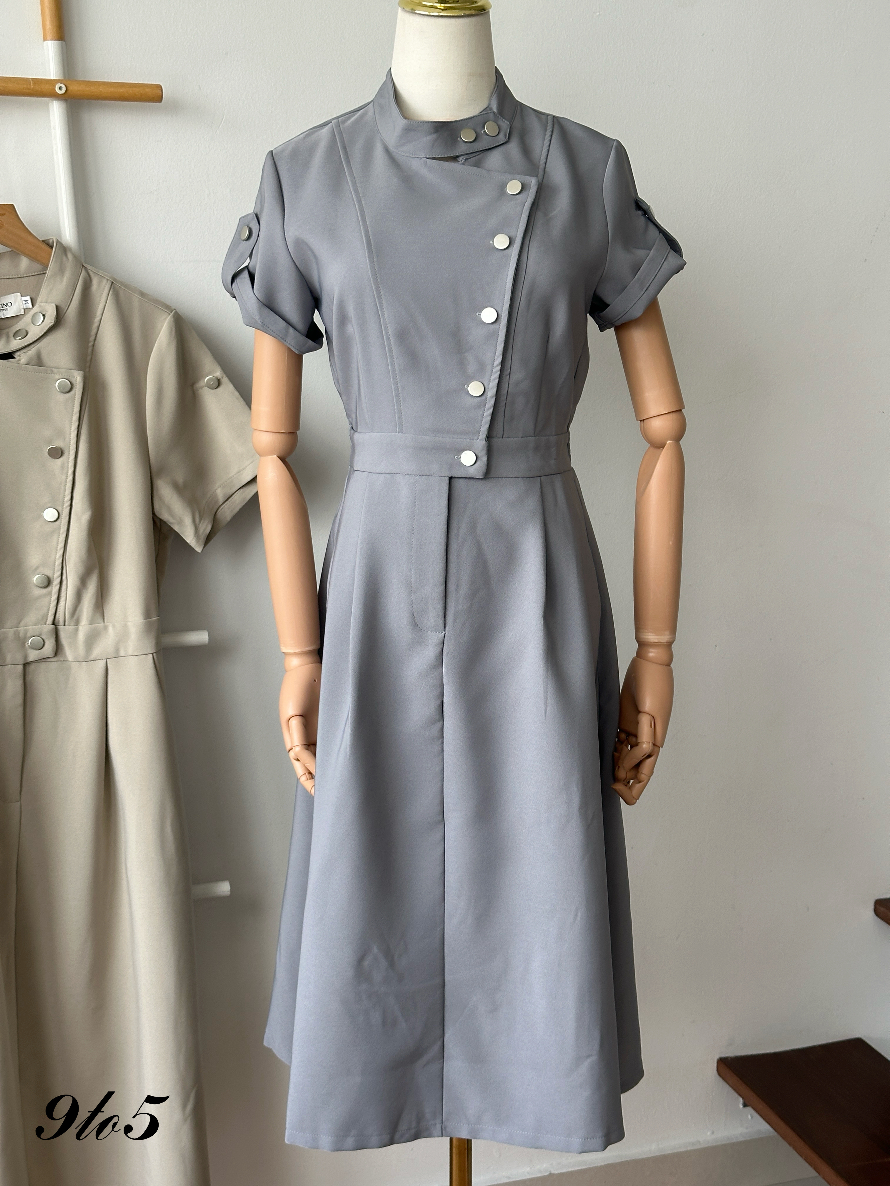 D2364 Stand Collar Dress - 3 Colors 