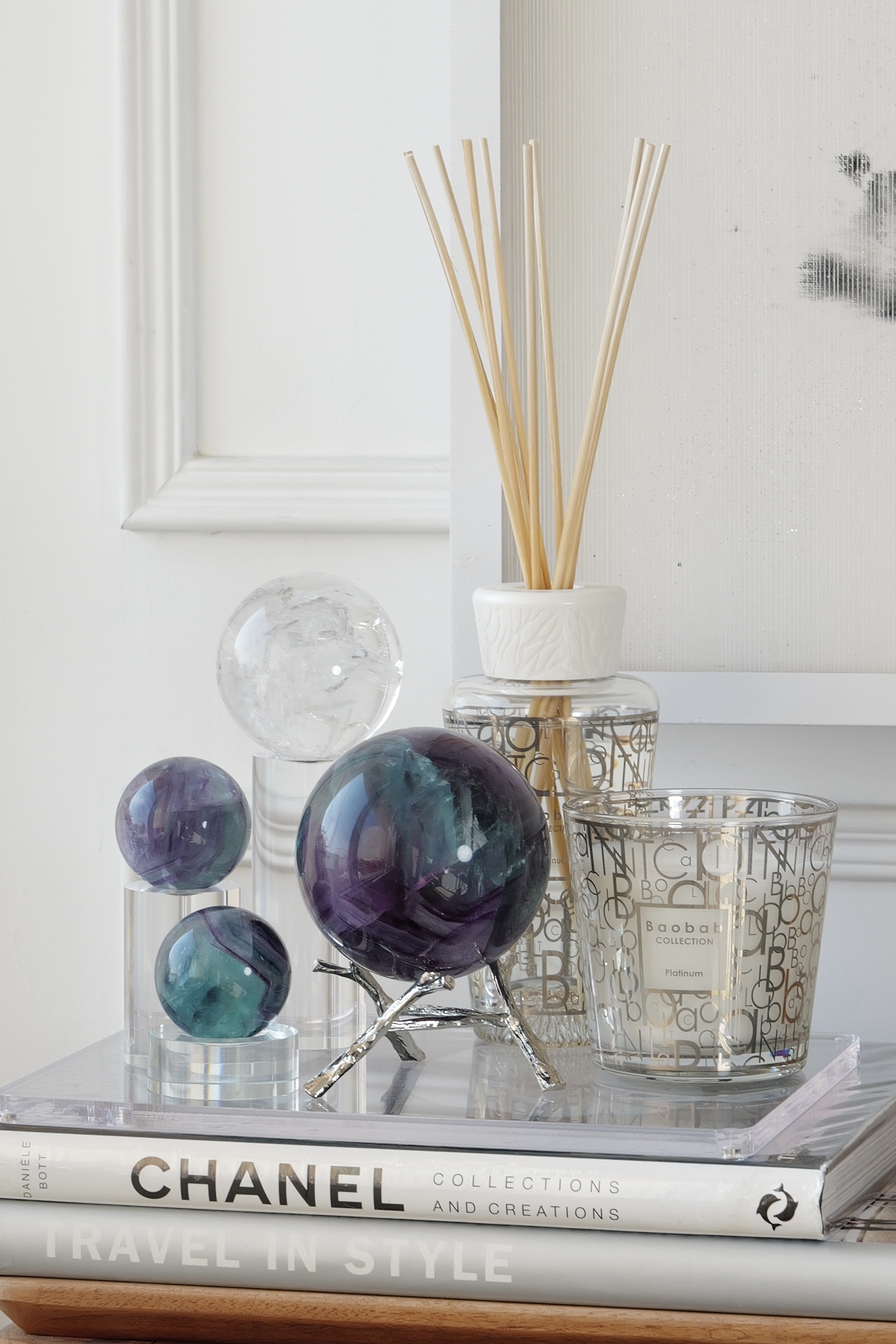 ༒1.1kg+ 8.4cm紫藍綠千層紋螢石球༒    FLa029H2MAG10FJ-RA3*6tm