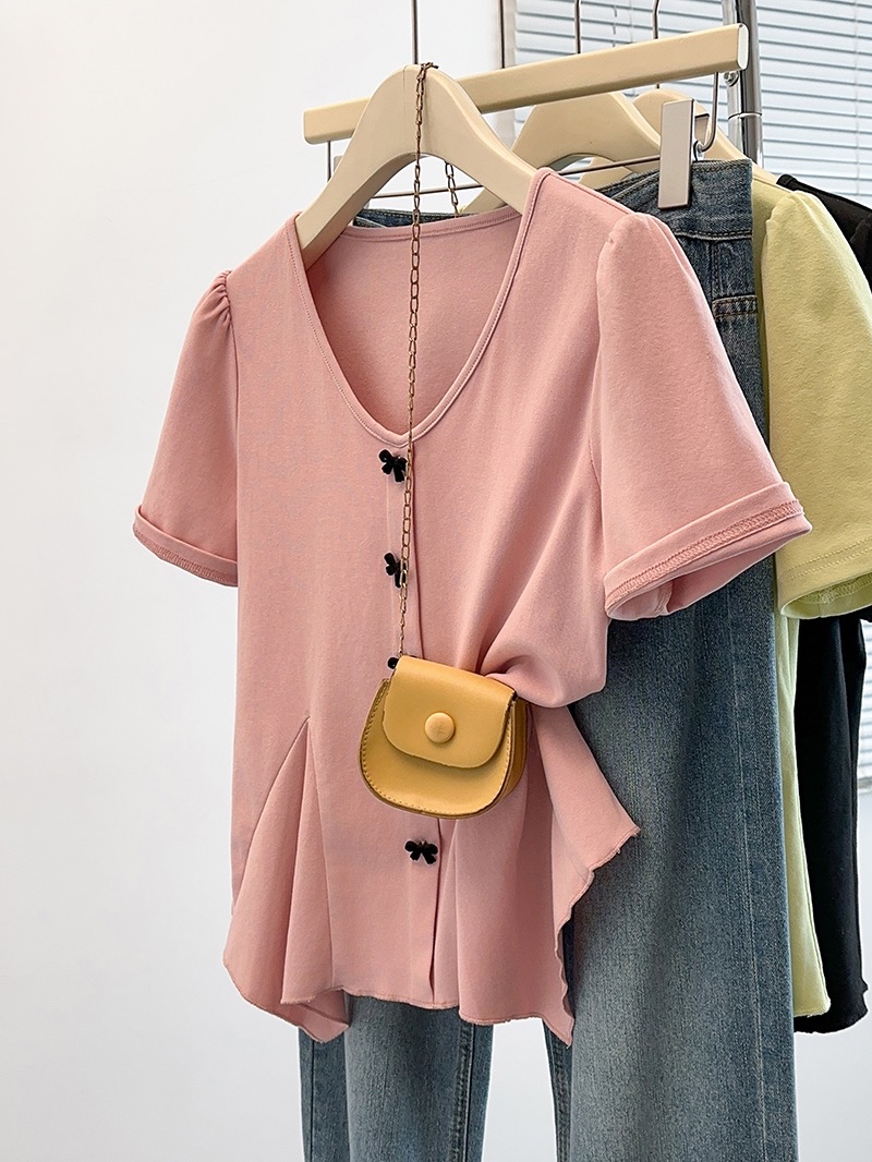 B225(36850) 韩系甜美风前排立体黑蝴蝶结腰边鱼尾3色上衣