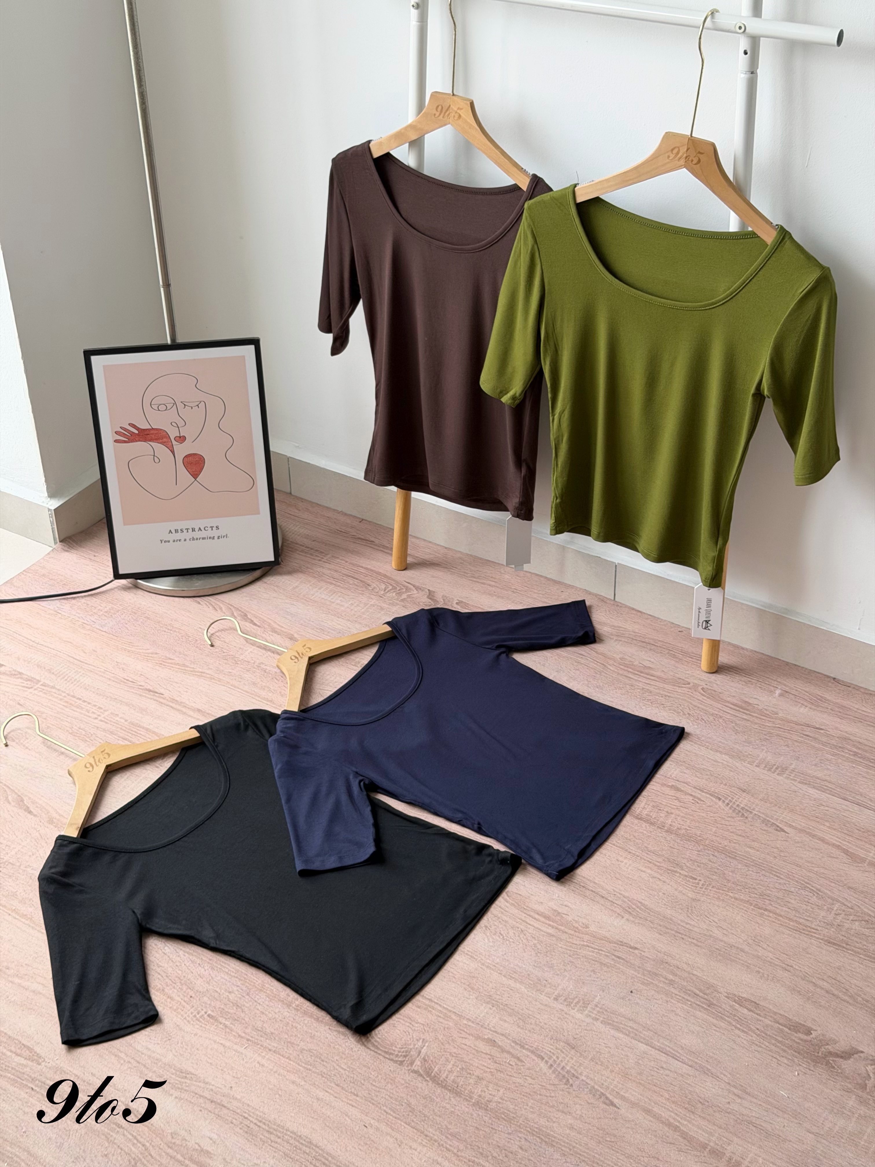 T4477 Half Sleeve Square Neck Top - 4 Colors 