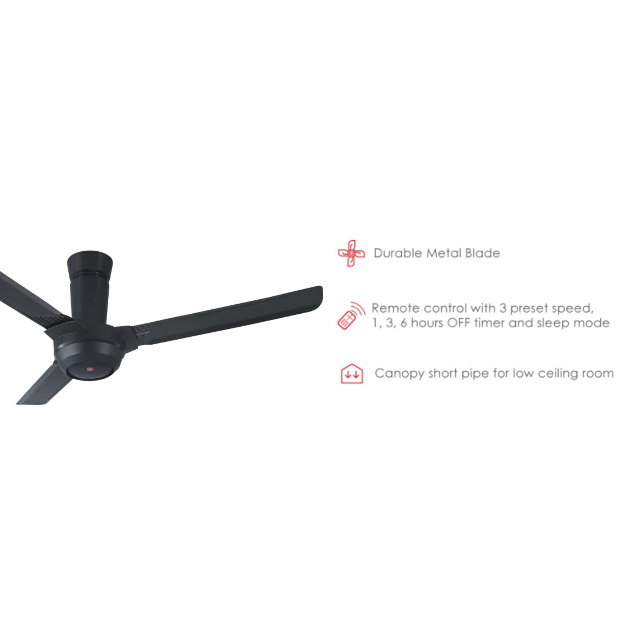 KDK 56" Ceiling Fan 3-Blade Black Short Pipe (K14KF-BK)