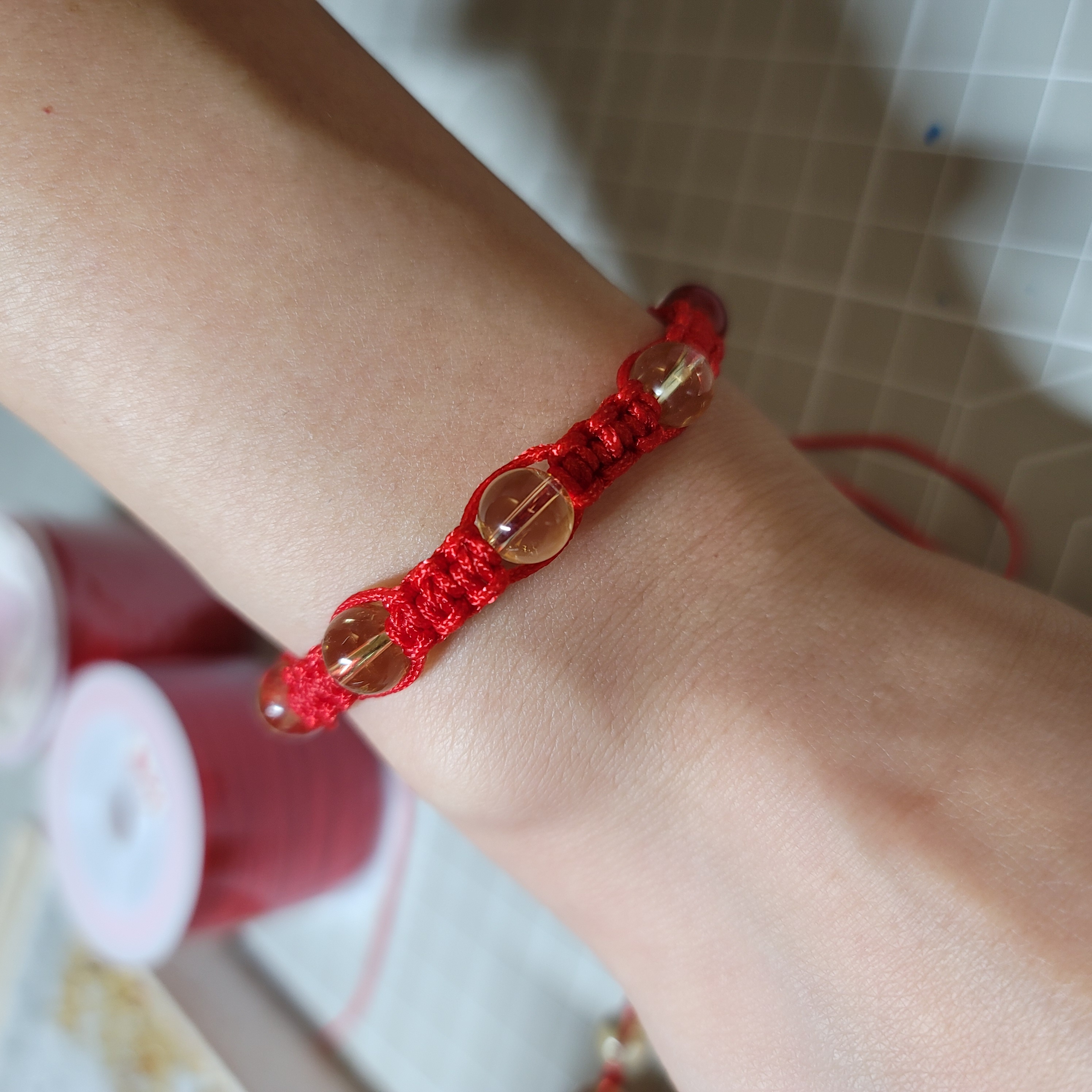 黃水晶珠織繩手鏈