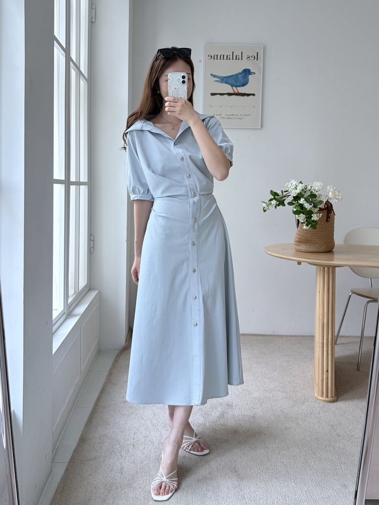Lena Contoured Waist Dress (Pastel Blue)