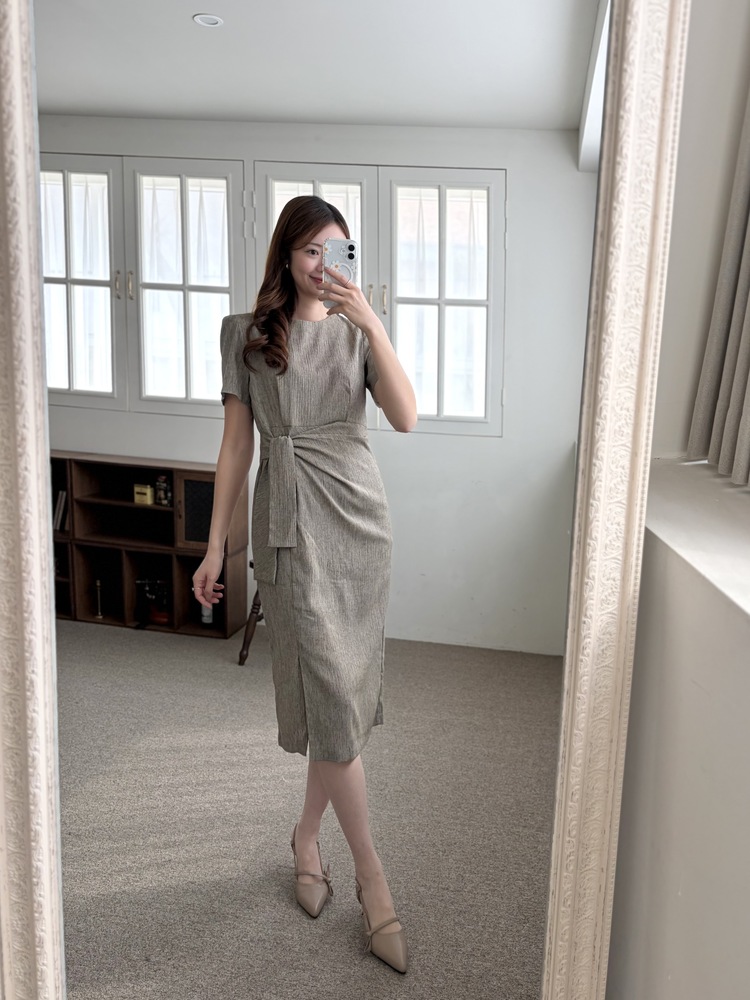 Elise Draped Slit Dress (Khaki)
