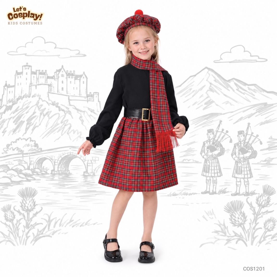 兒童蘇格蘭民族服｜女童紅格仔裙 Highland Costume｜International Day 國際民族服裝日表演服 香港現貨