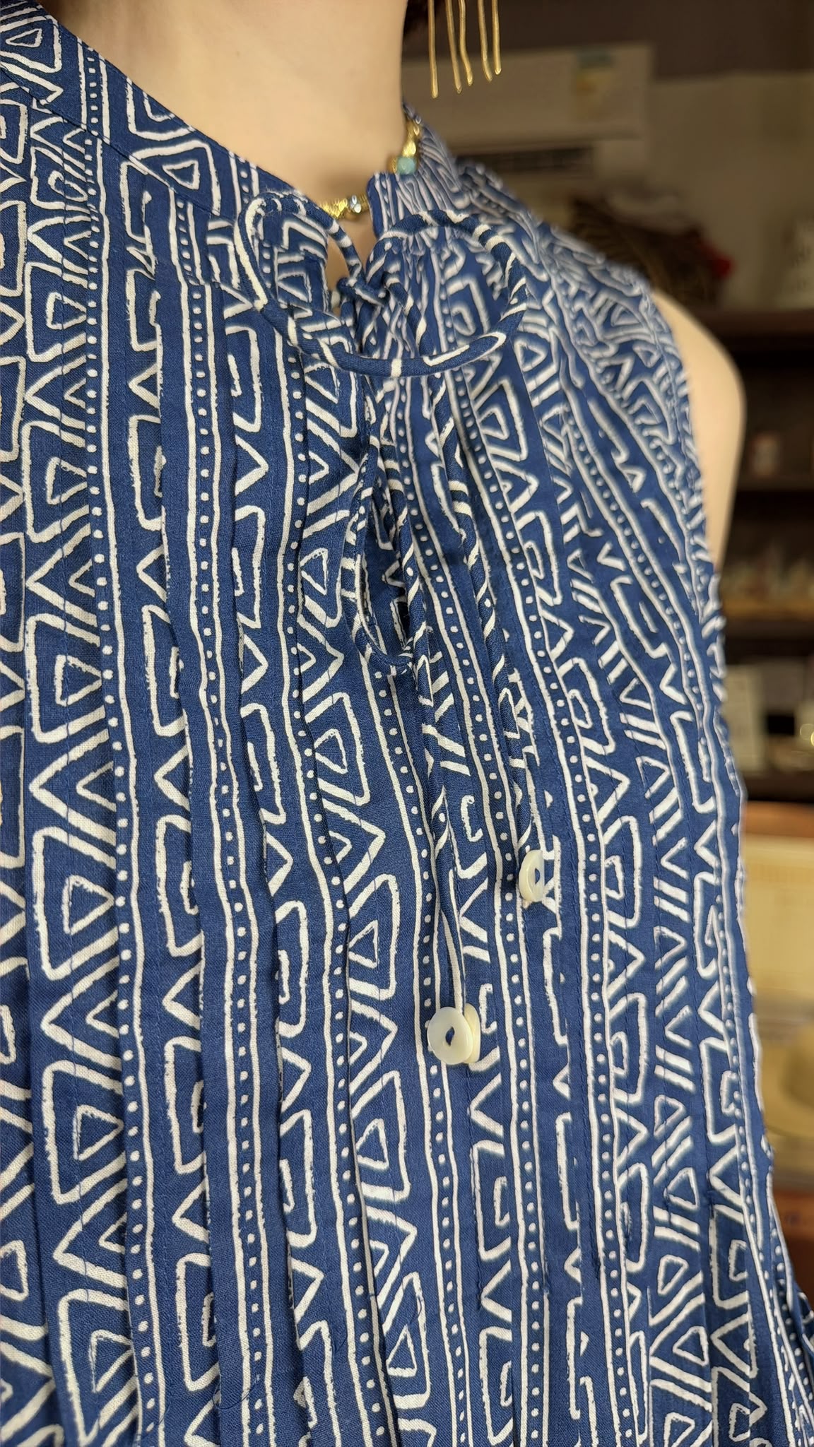 2876 JP Pleated Chest Blue Top