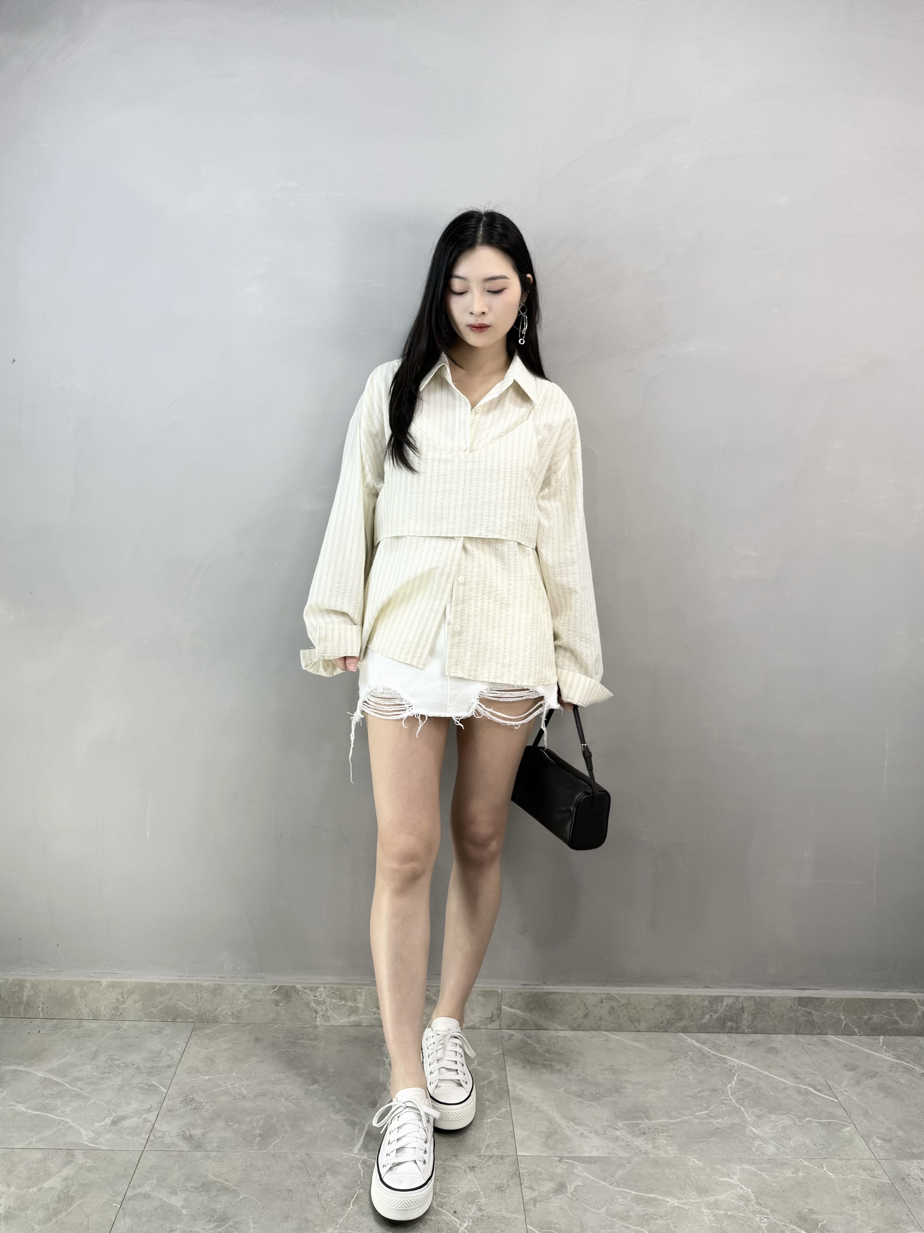 J80 條子恤衫+吊帶Set