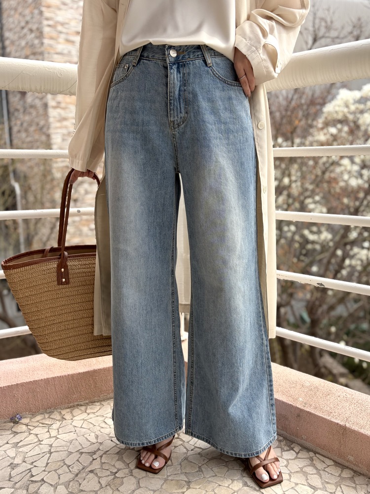 [薄!] Faded Wash Wide Leg Jeans