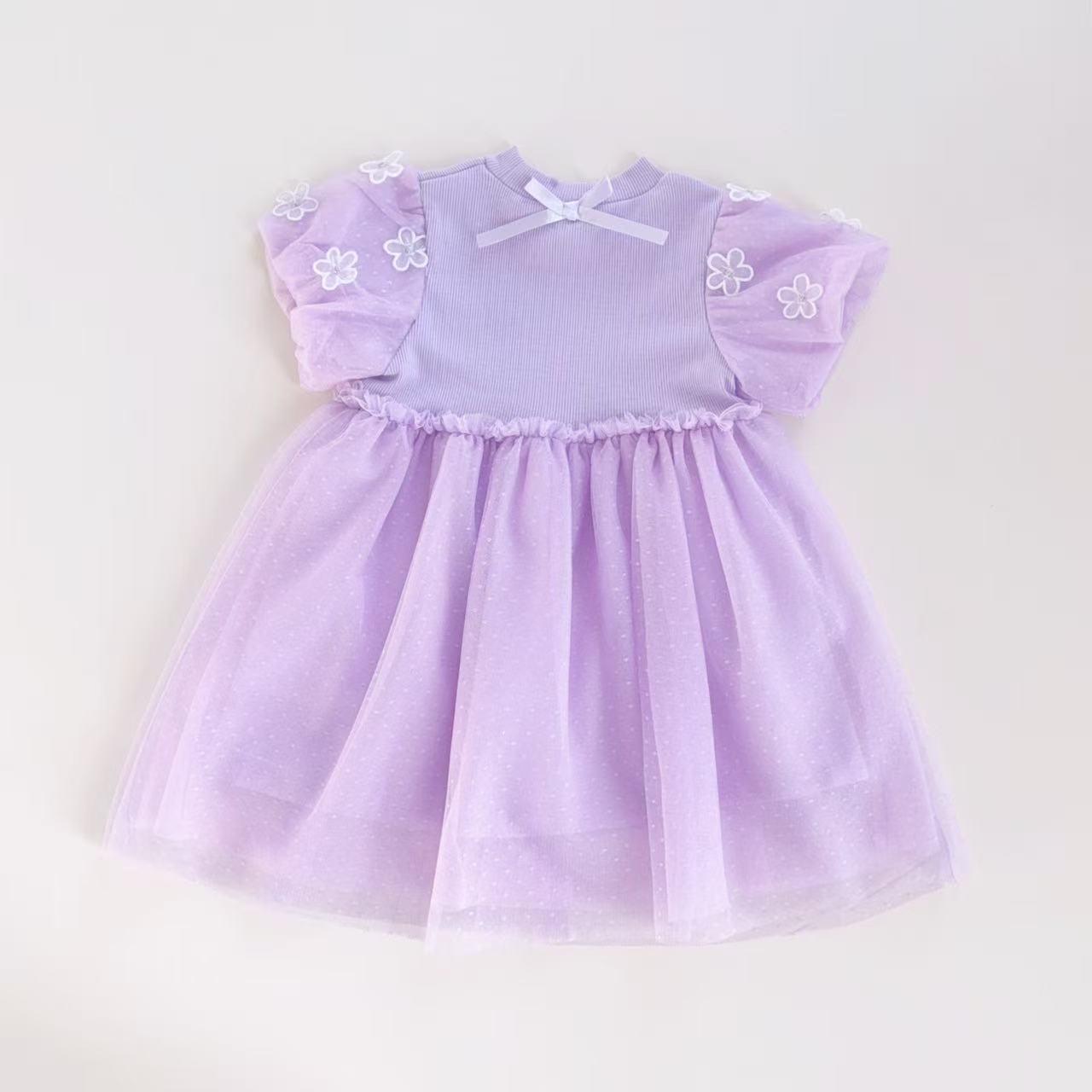 日單女童網紗泡泡袖連衣裙