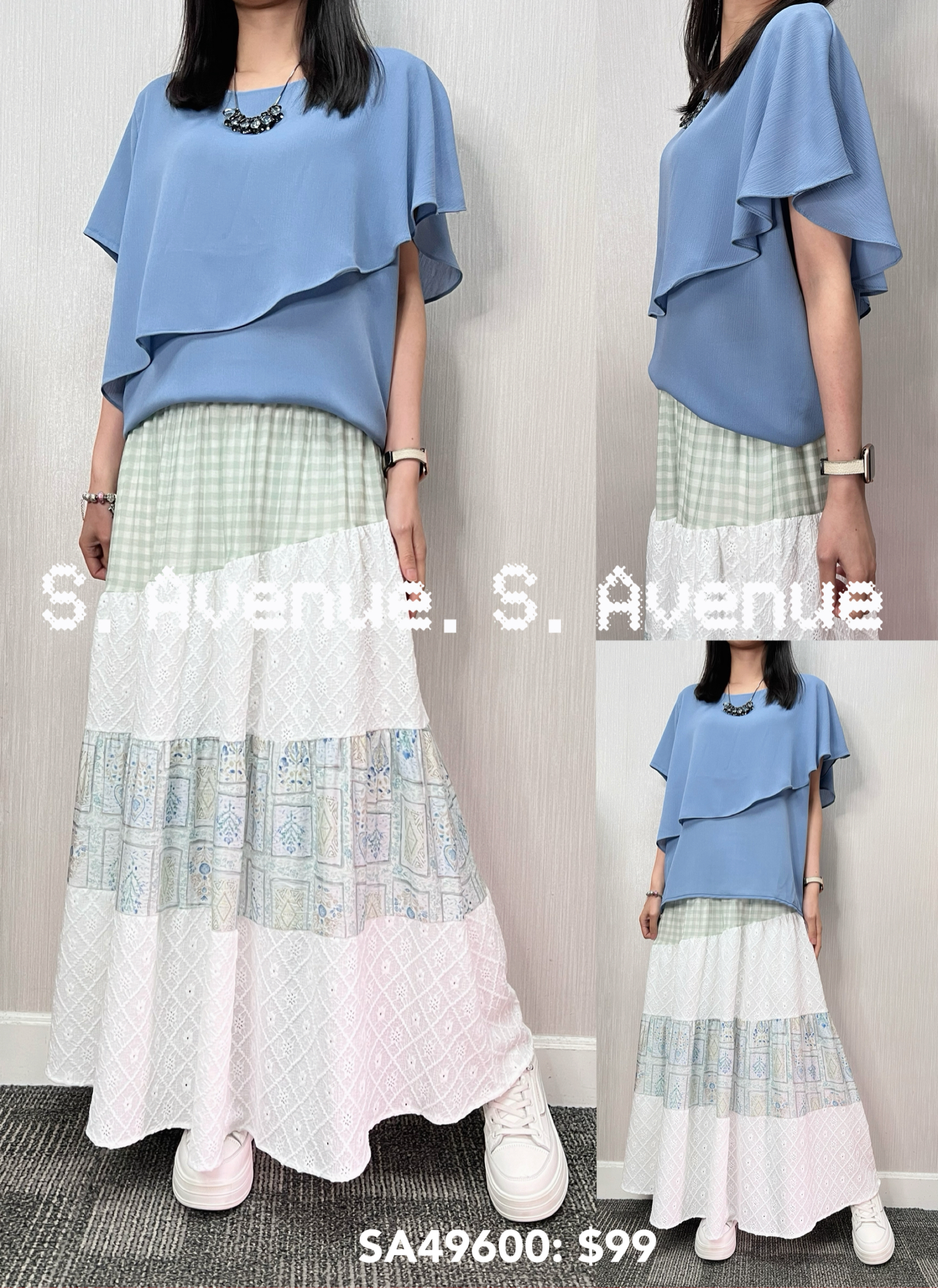 SA49600: 短袖斗逢兩層雪紡top