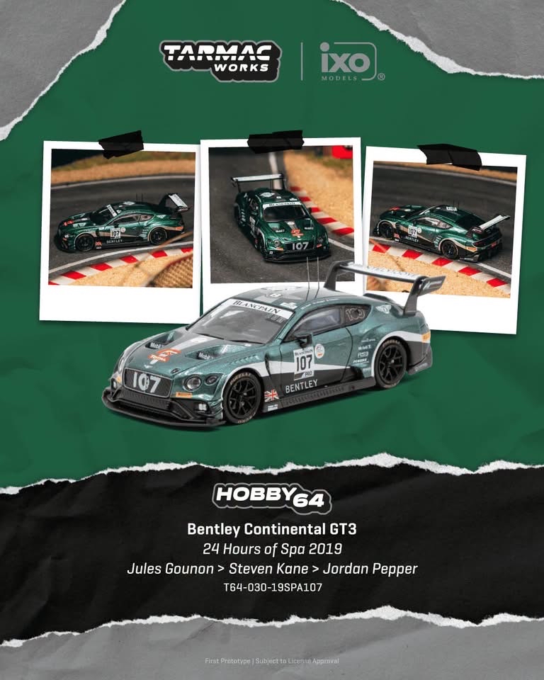 (預訂 Pre Order) Tarmac Works  ( T64-030-19SPA107 ) Bentley Continental GT3 24 Hours of Spa 2019 Jules Gounon / Steven Kane / Jordan Pepper