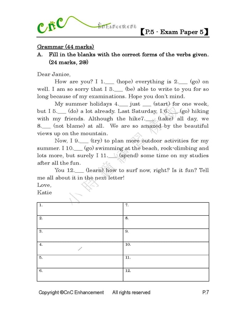 模擬試卷 (五年級)