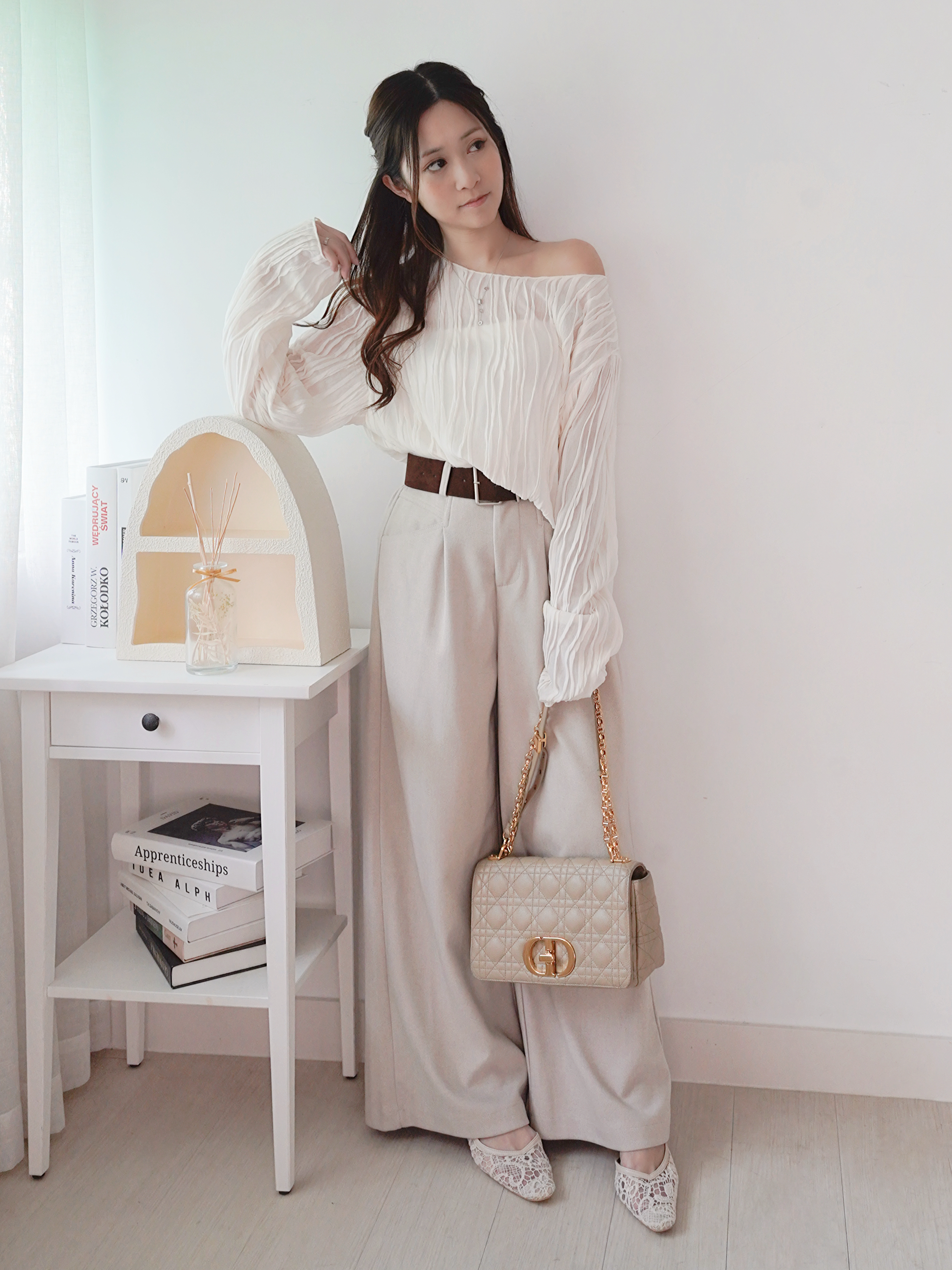 50%透感立體波浪上衣(JP)[米白色]358700