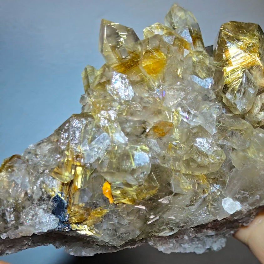 High-grade golden starburst rutiles on black hematite in quartz - RT1434