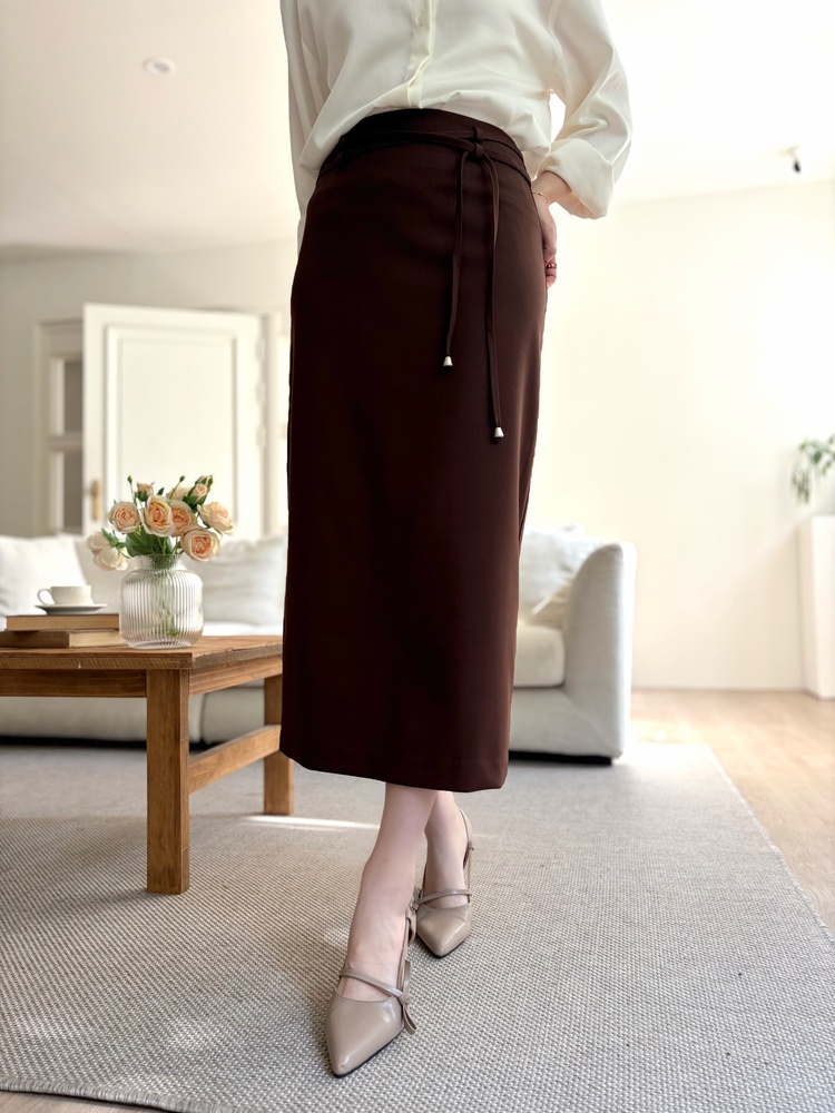 Double-Loop String Belt Skirt (Brown)