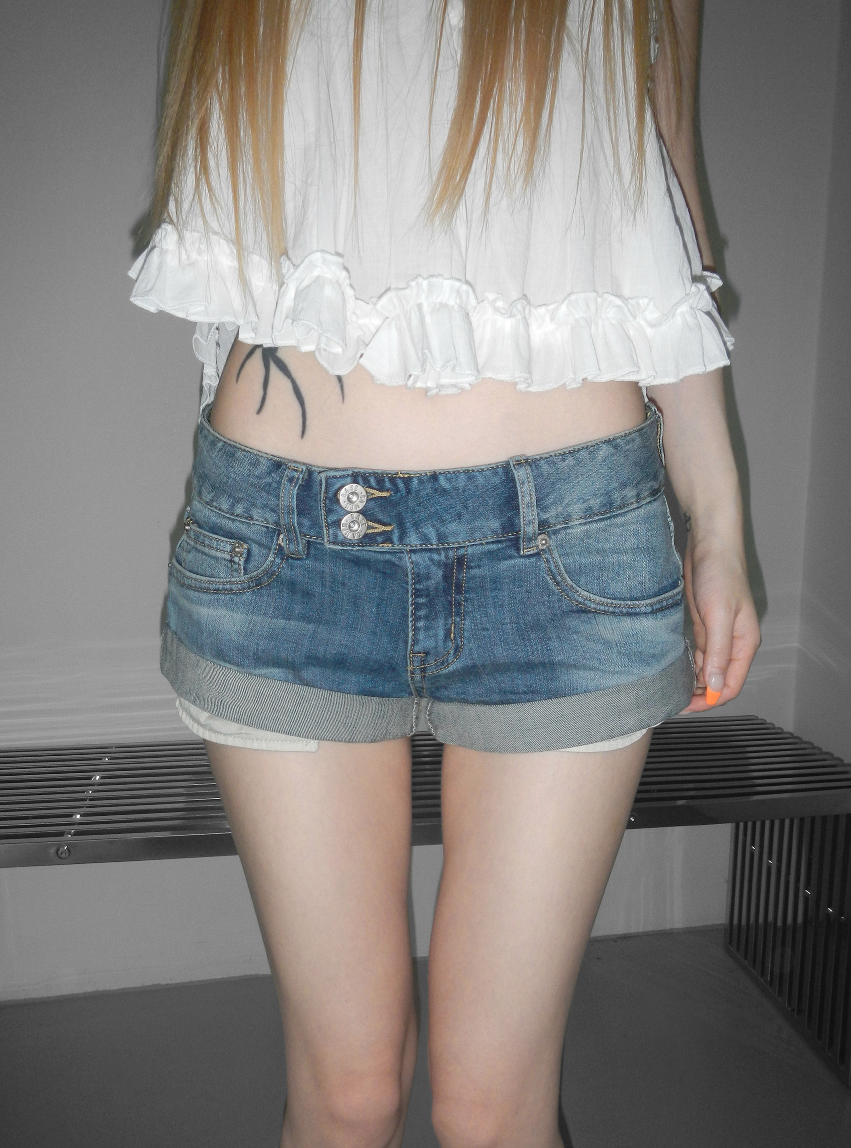Cuffed Low-Waist Denim Shorts