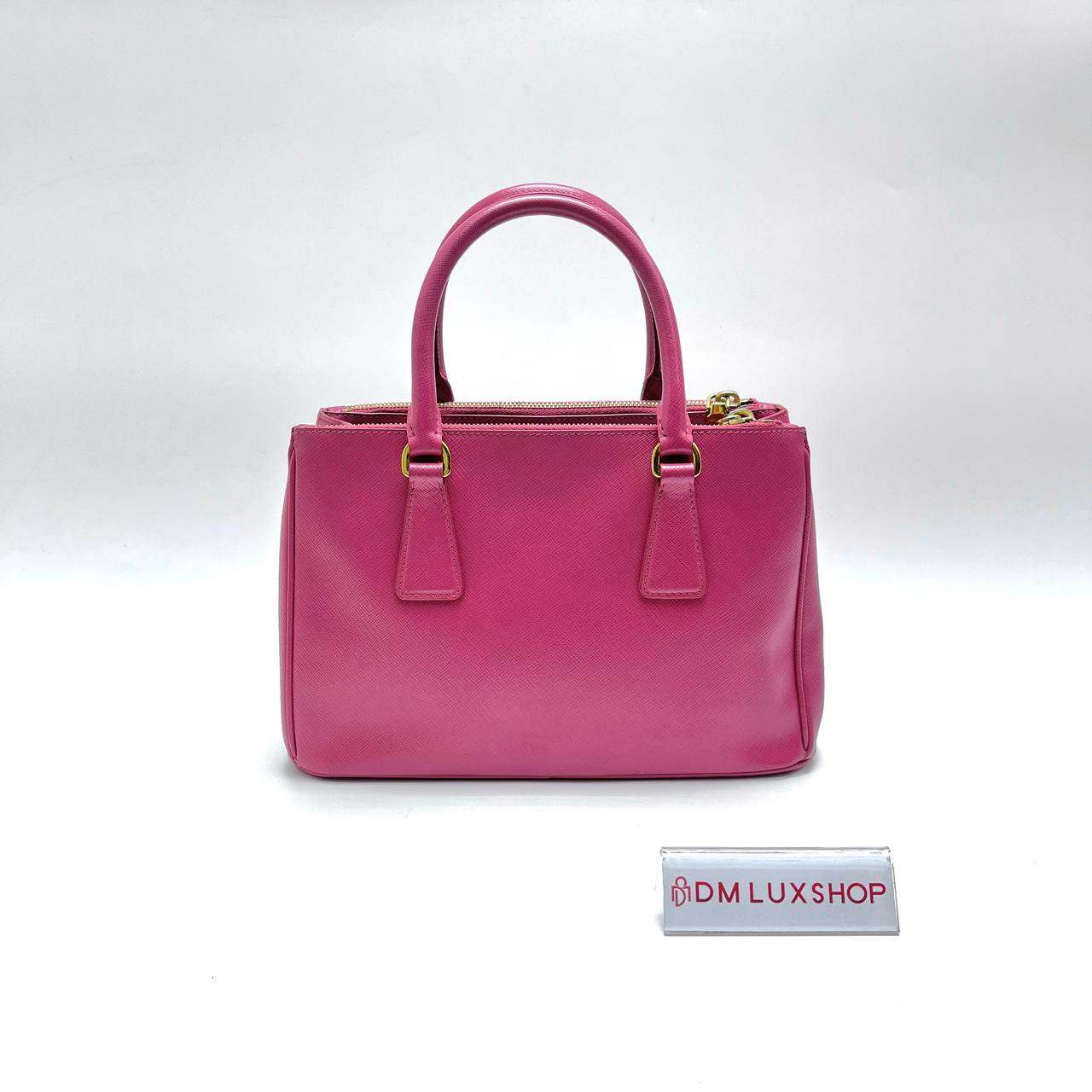 Prada Saffiano Magenta Pink Small Double Zip Galleria Lux Tote GHW