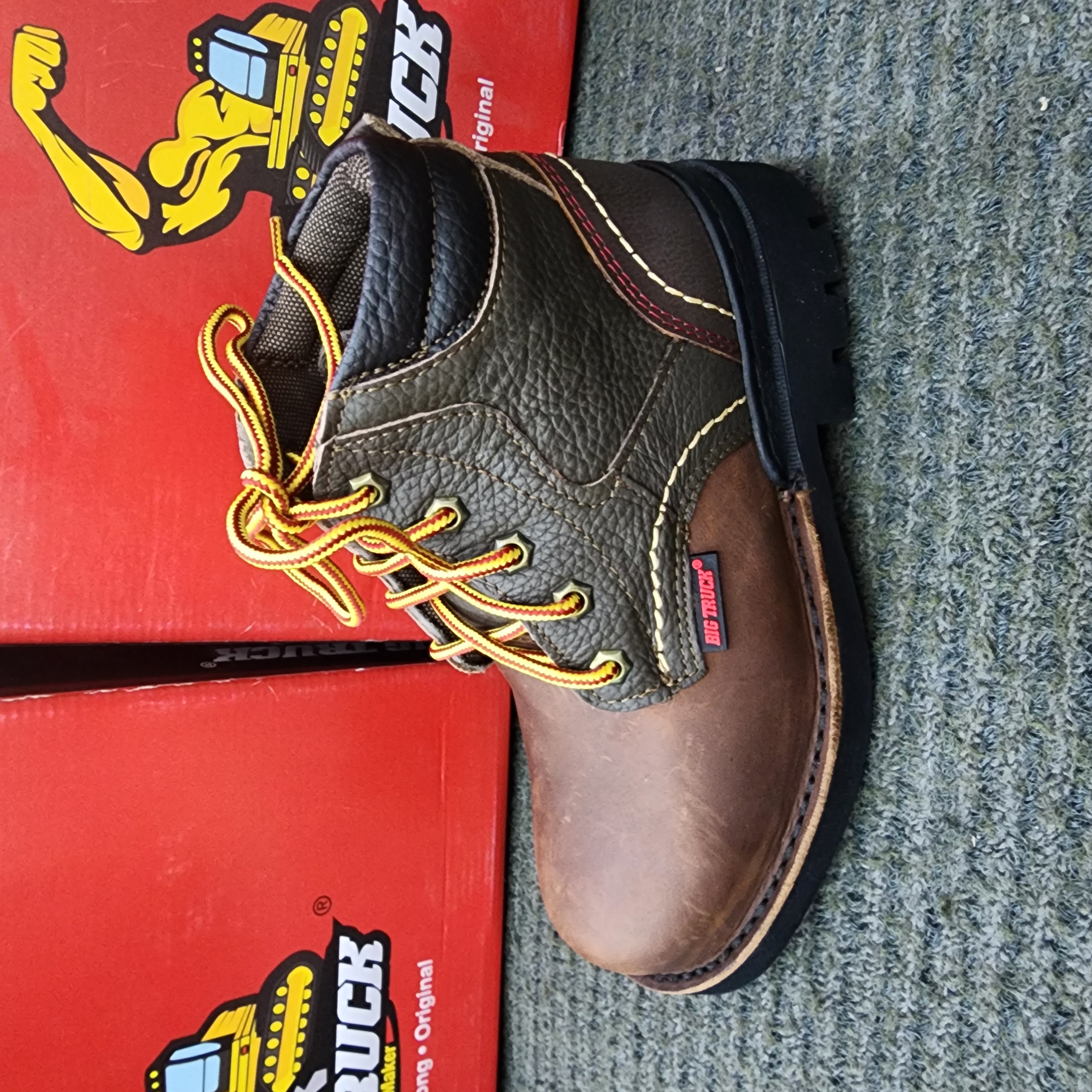 Big Truck 8026 Men Safety Shoes Mid Cut with Shoelace Lace up Brown SIRIM DOSH