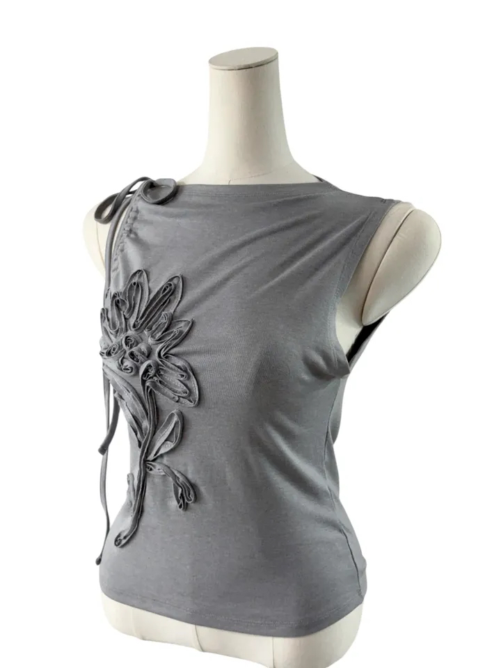 Floral Applique Ruched Tank Top