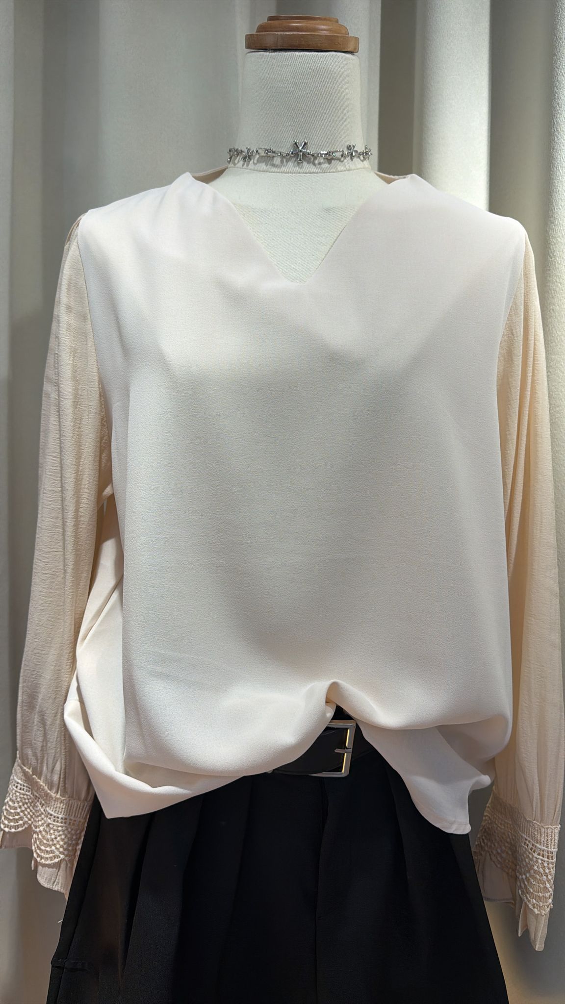 優雅拼接長袖上衣