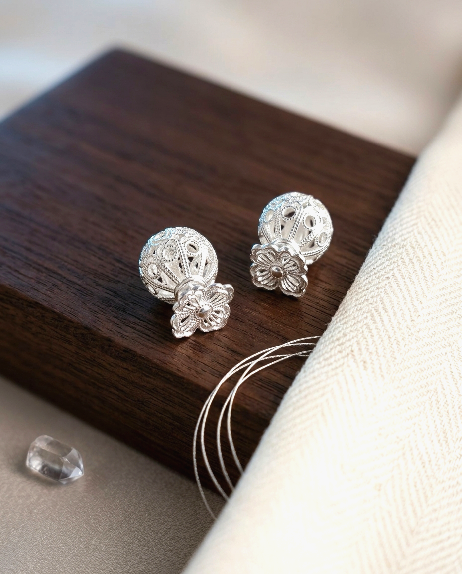 S925 - EE0294 Filigree Ball Earrings