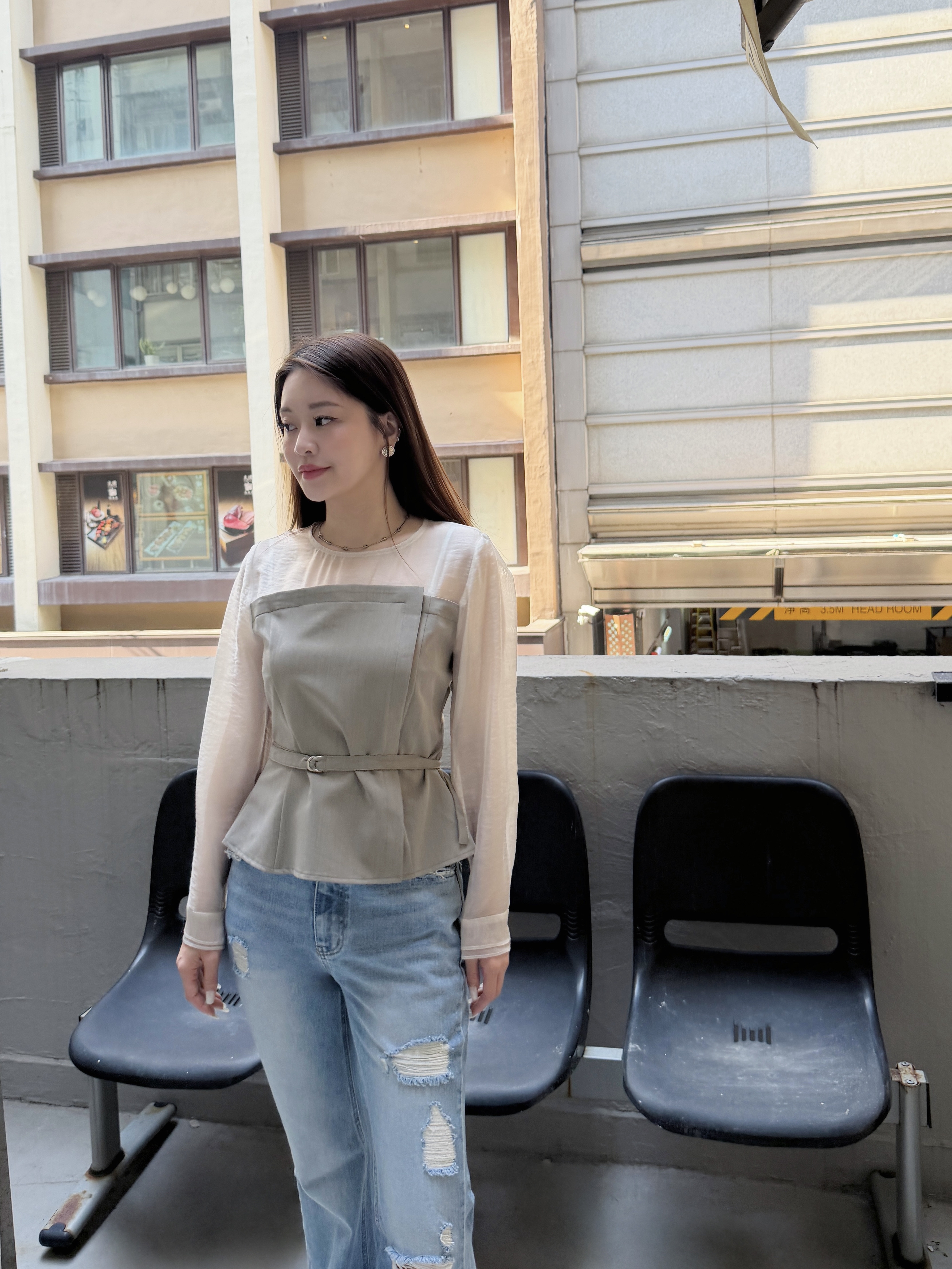 Elegant ! 半透拼接top 