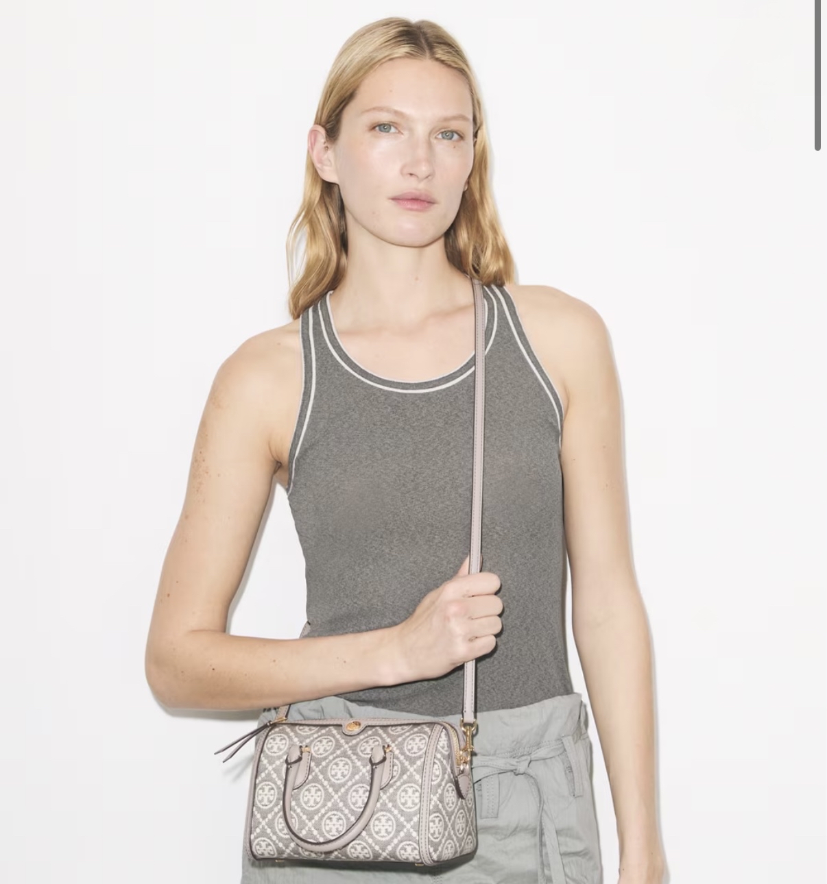 T MONOGRAM COATED JACQUARD PETITE BARREL BAG