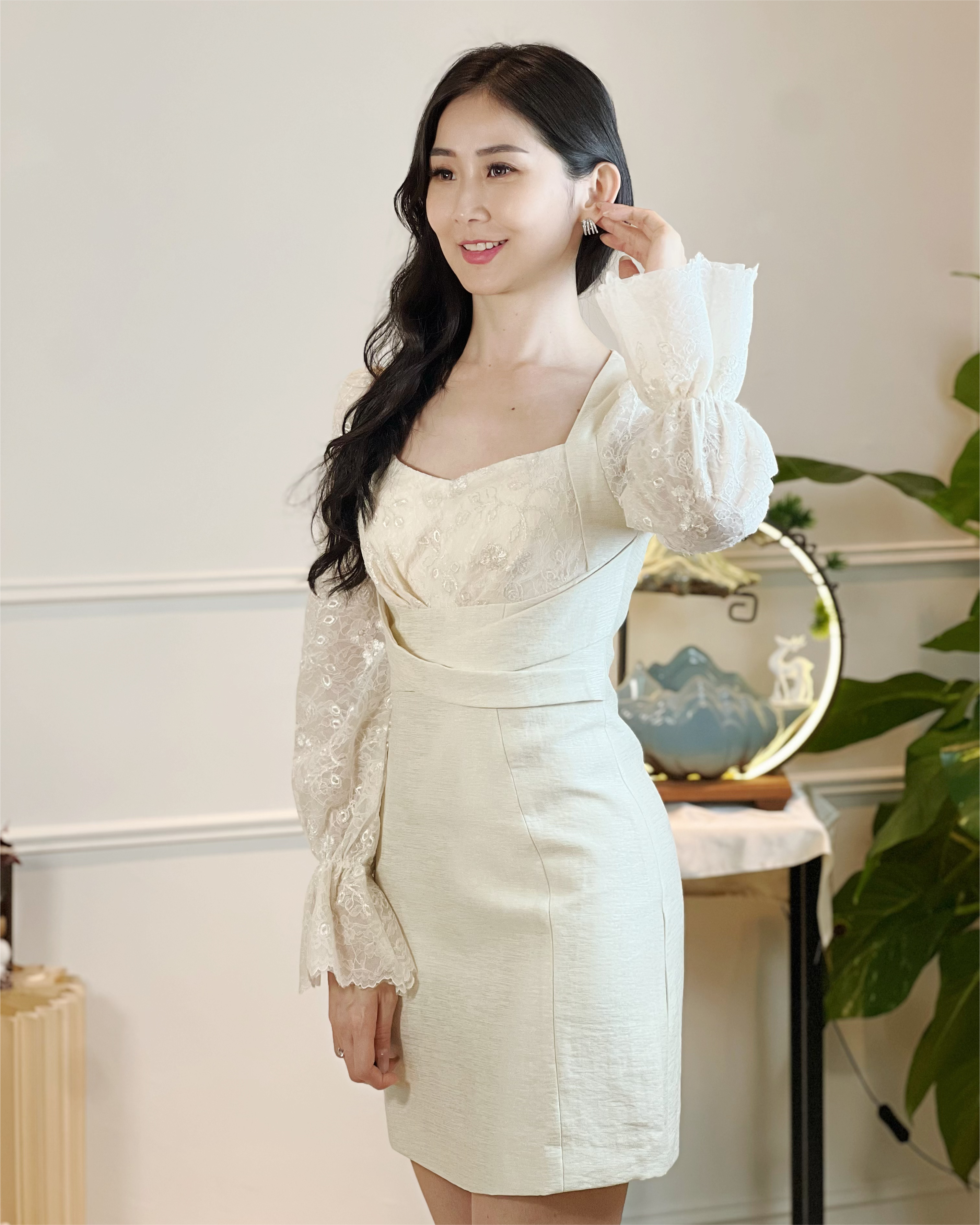 5102 Natividad Long Sleeve Lacey Mini Dress