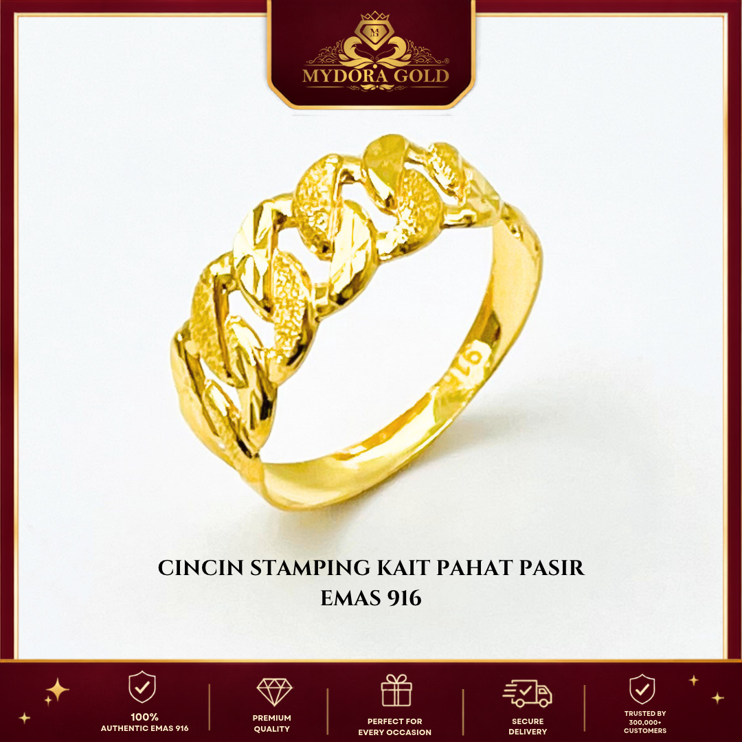 MYDORA Cincin Stamping Kait Pahat Pasir l EMAS 916/22K