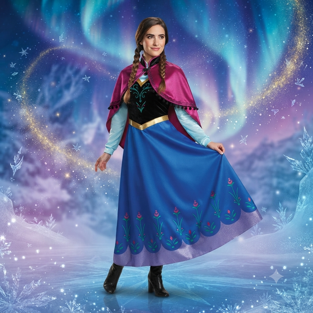 Frozen 主題 Anna 成人公主裙｜萬聖節 Cosplay 服裝｜冰雪公主角色扮演｜聖誕派對表演服｜香港現貨 Lets Cosplay