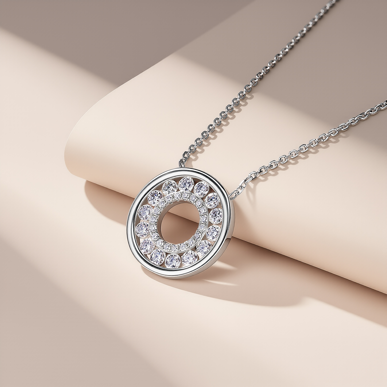 S925銀電鍍18K金莫桑鑽圓滿項鏈1.03CT