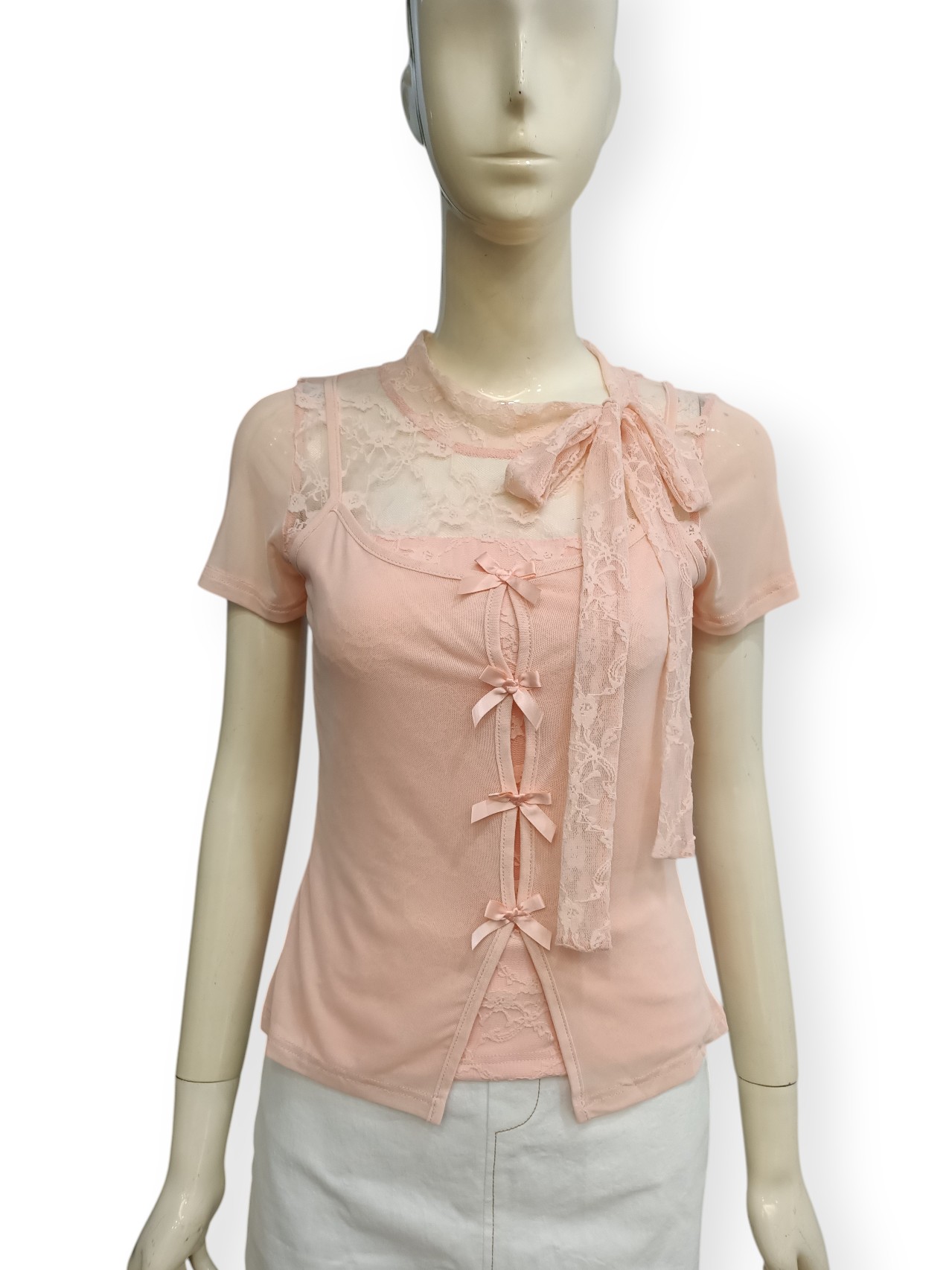 Mesh Lace Fake Two-Piece Top M234