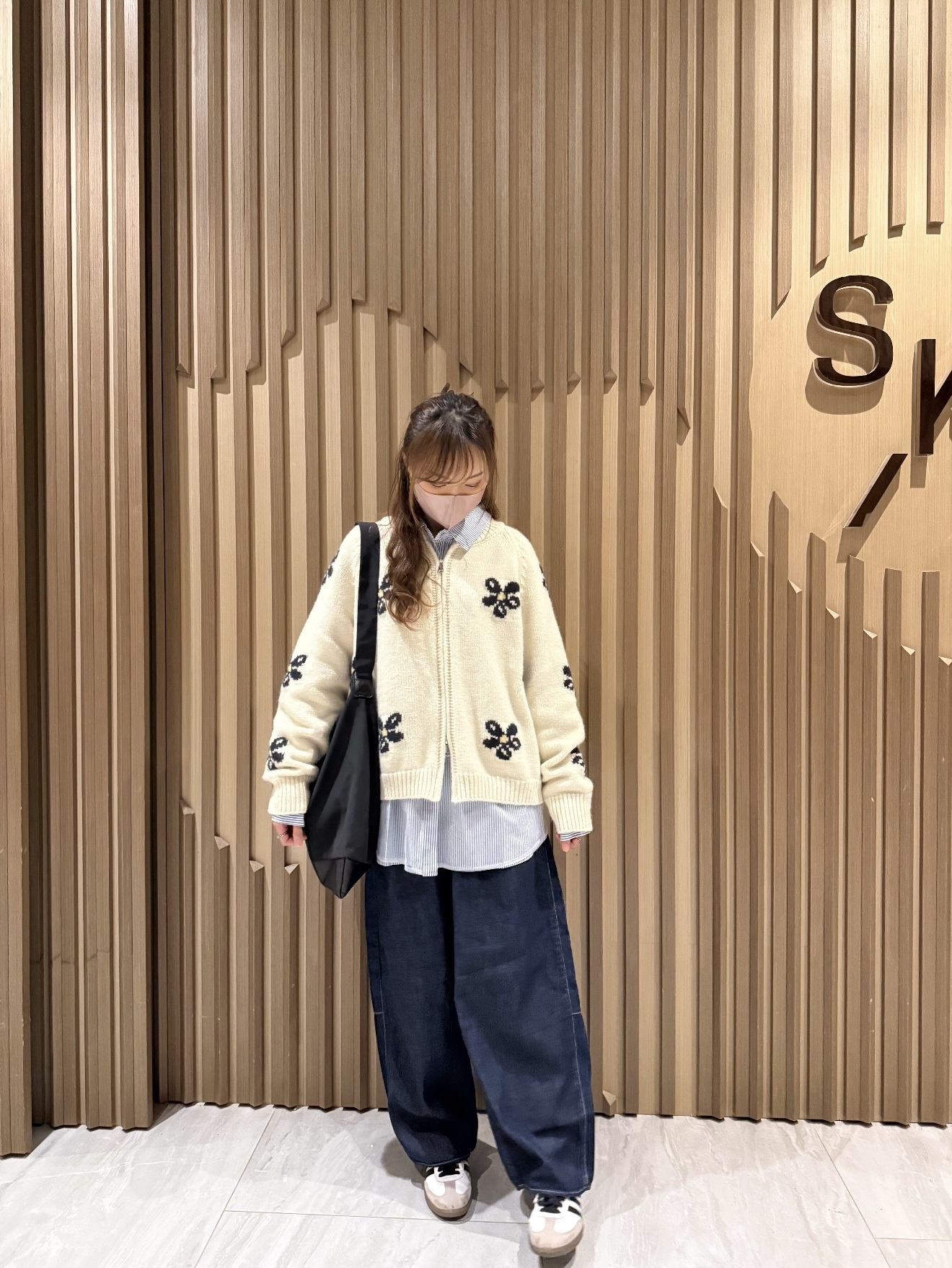 撞色花花雙拉鍊冷外套（杏色）