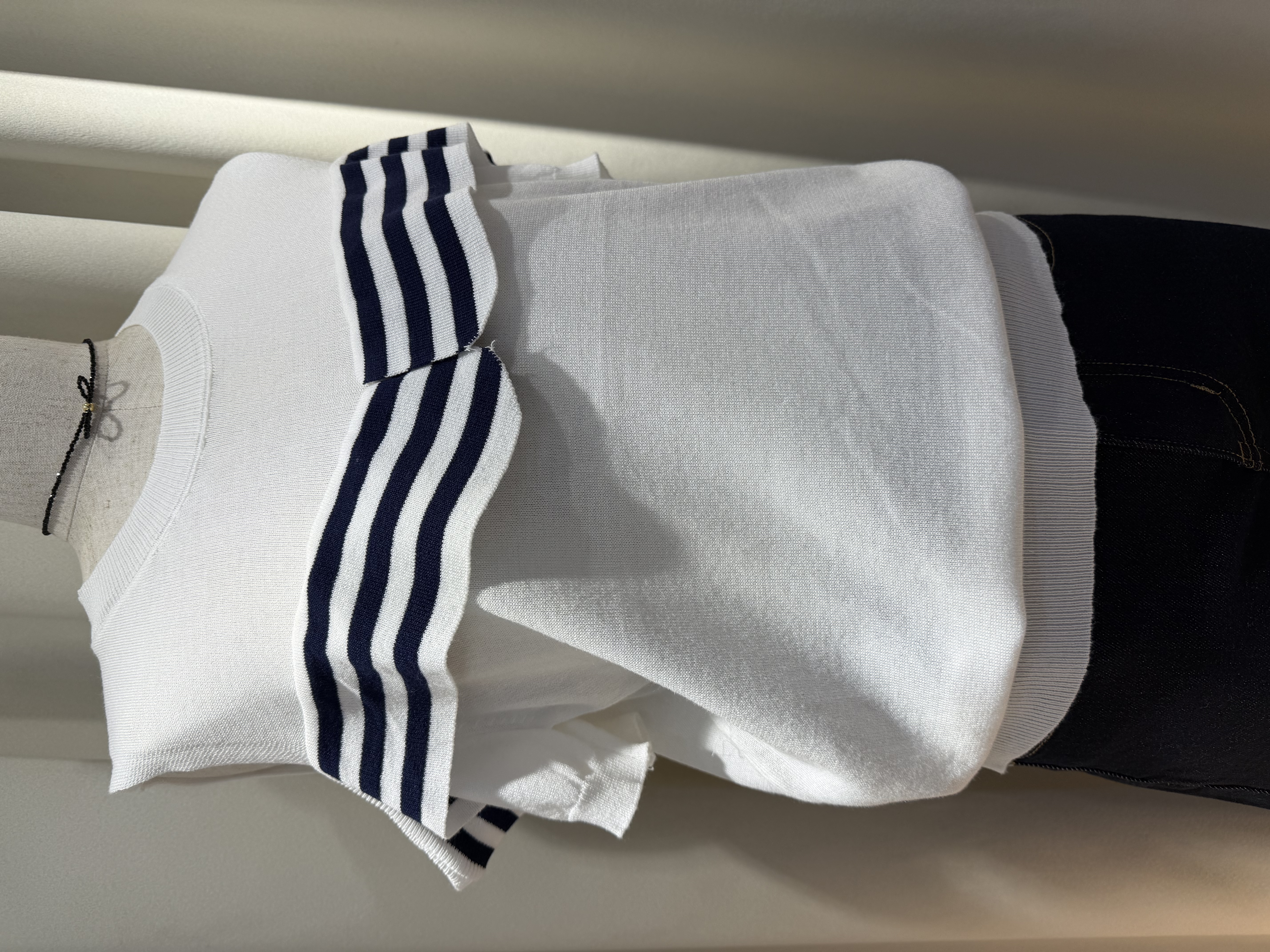 優雅條紋荷葉邊露膊針織衫